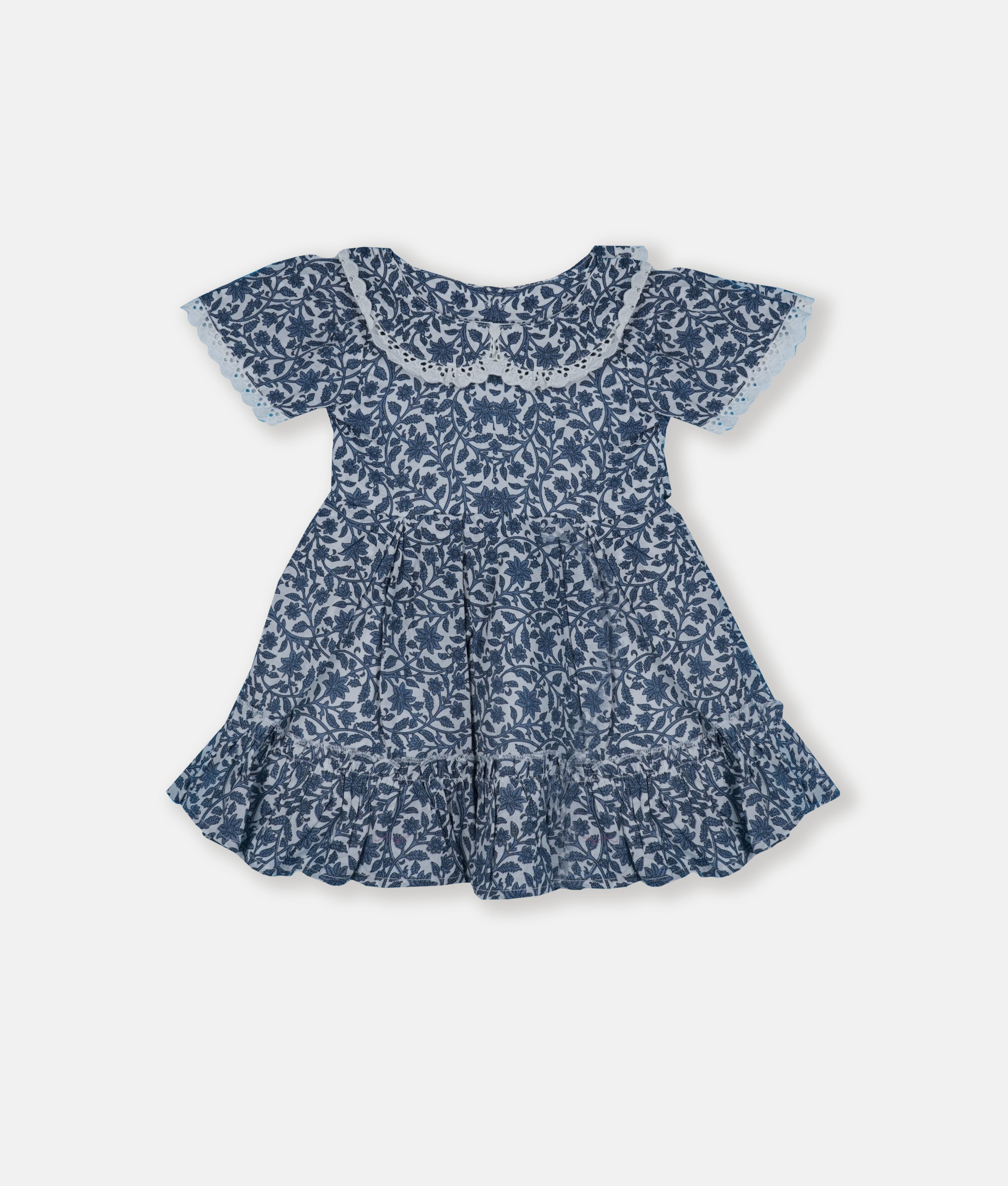 Elegant Smockers LK | Navy Blue Floral Flower Clipart Girls Dress | Sri Lanka