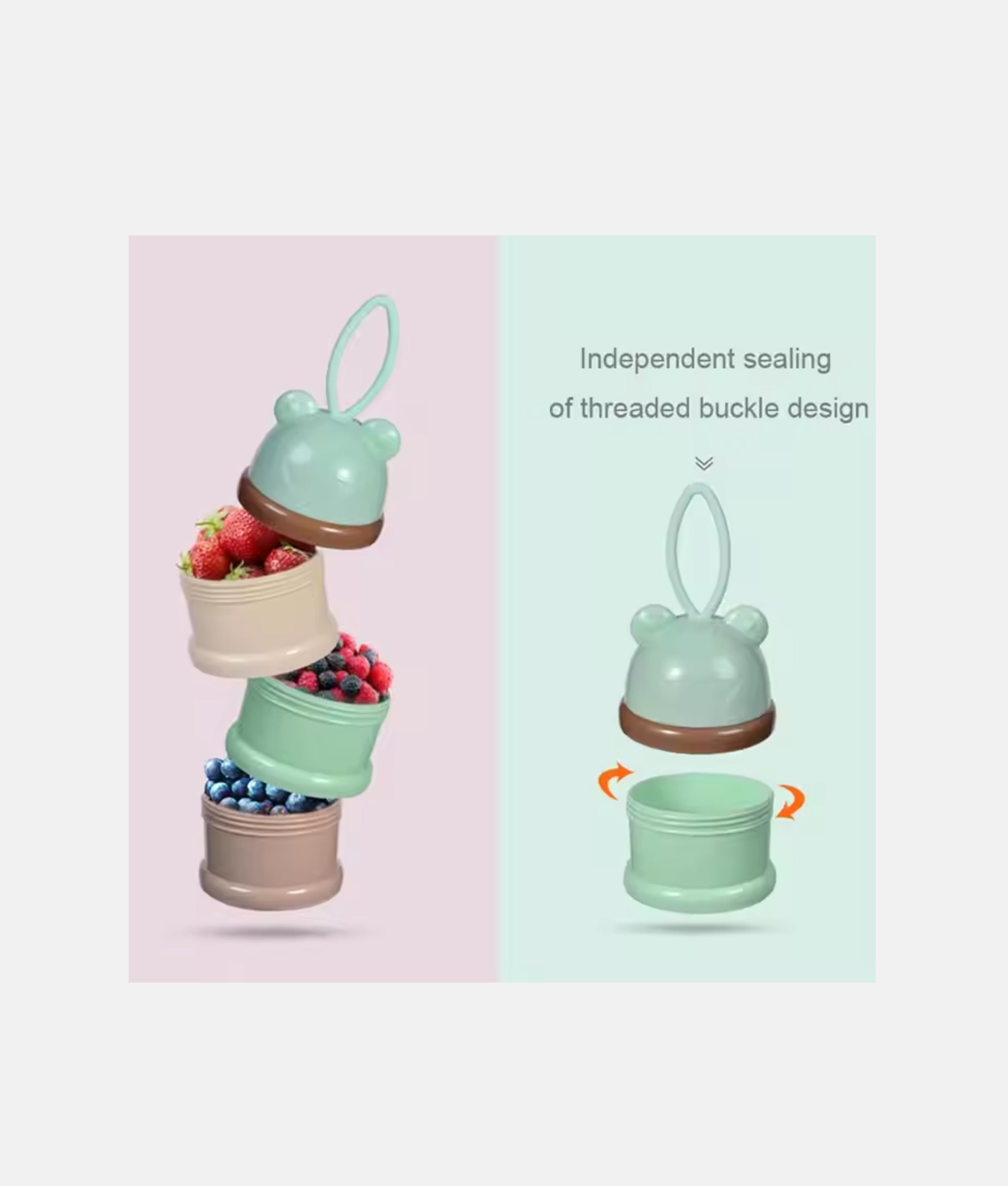 Elegant Smockers LK | 3-Layer Portable Baby Milk Powder Dispenser - Mint Green | Sri Lanka