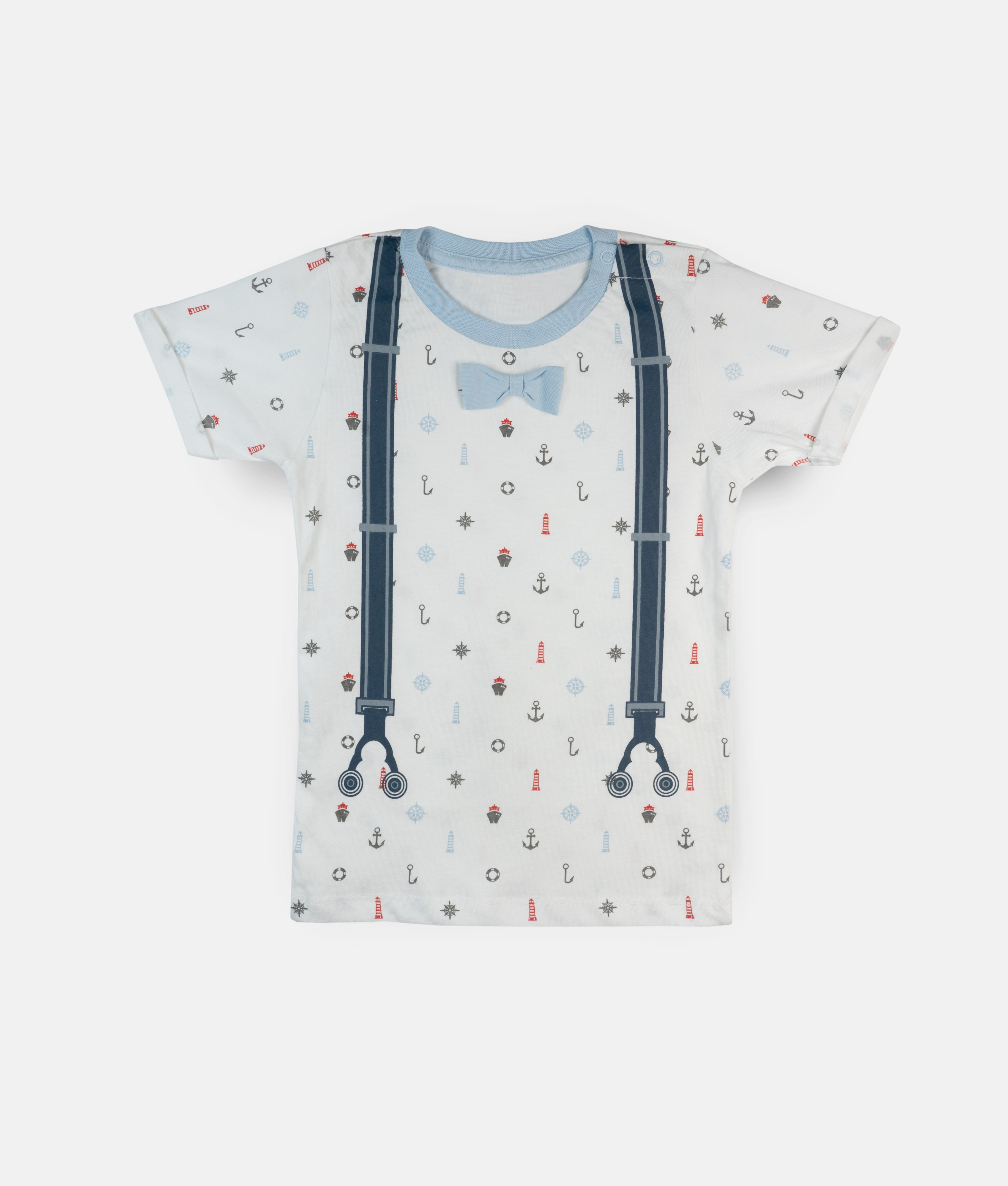 Elegant Smockers LK | Boys Bowtie T-shirt Maritime Print | Sri Lanka