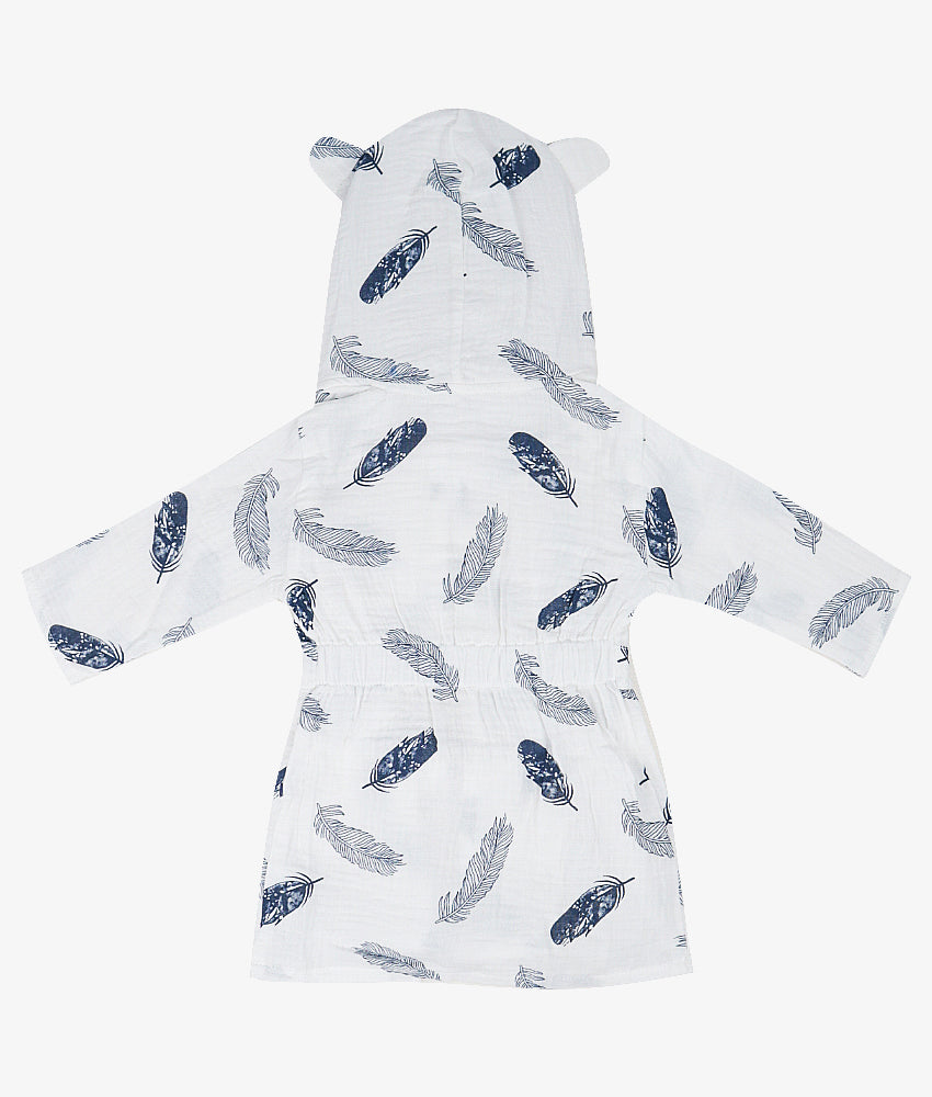 Elegant Smockers LK | Baby Bath Robe - Blue Feather Print - 9-12 Months | Sri Lanka