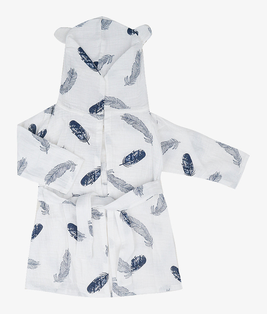 Elegant Smockers LK | Baby Bath Robe - Blue Feather Print - 9-12 Months | Sri Lanka