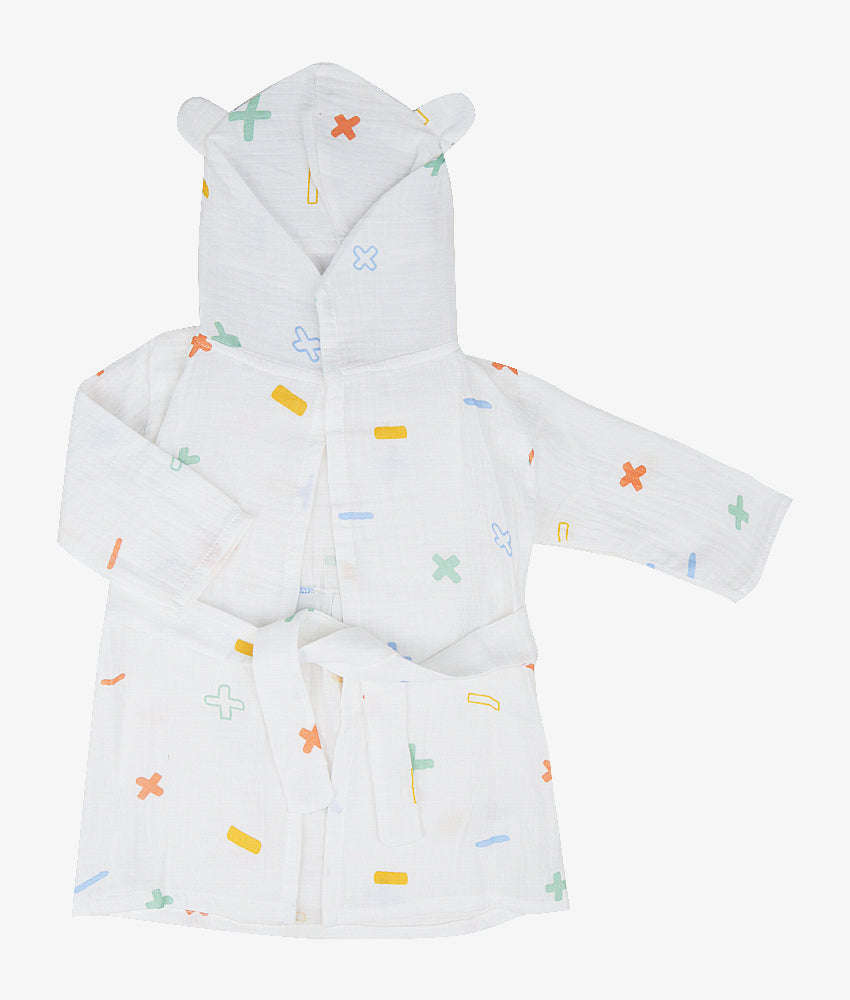 Elegant Smockers LK | Baby Bath Robe - Plus & Minus Print - 6-9 Months | Sri Lanka