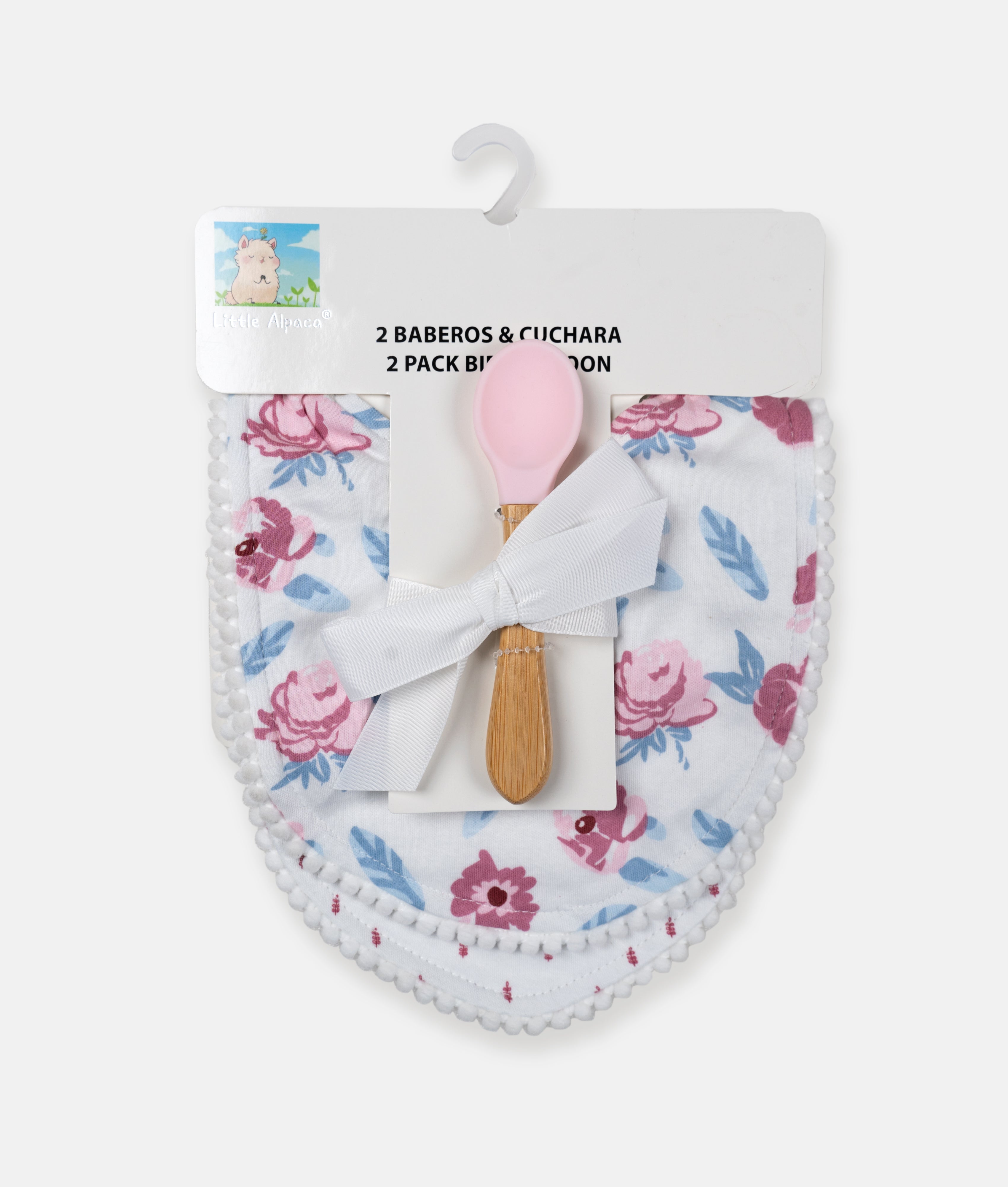 Elegant Smockers LK | Baby Bib & Spoon Set - Pink Blue Floral Print | Sri Lanka