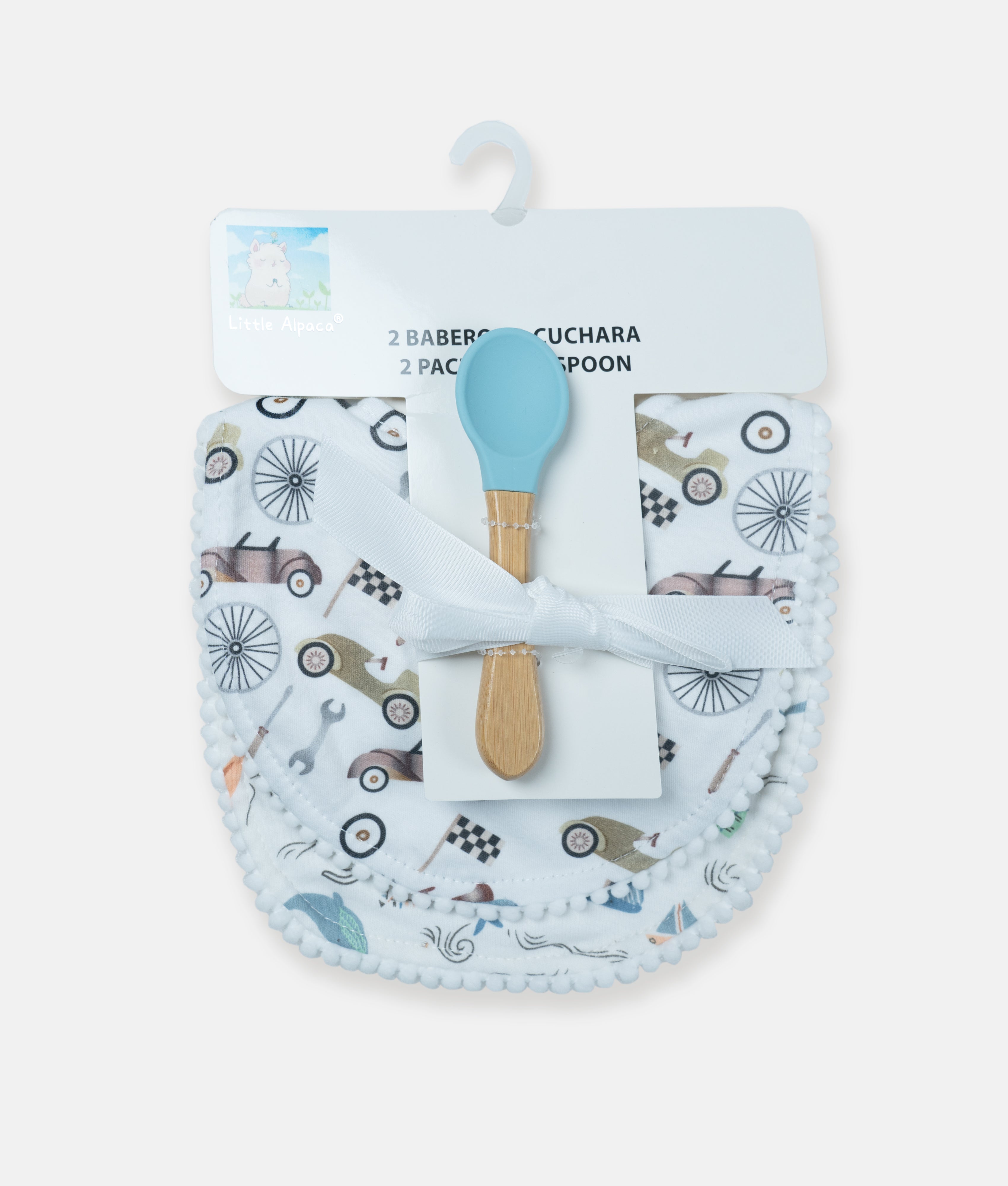 Elegant Smockers LK | Baby Bib & Spoon Set - Vehicle Print | Sri Lanka