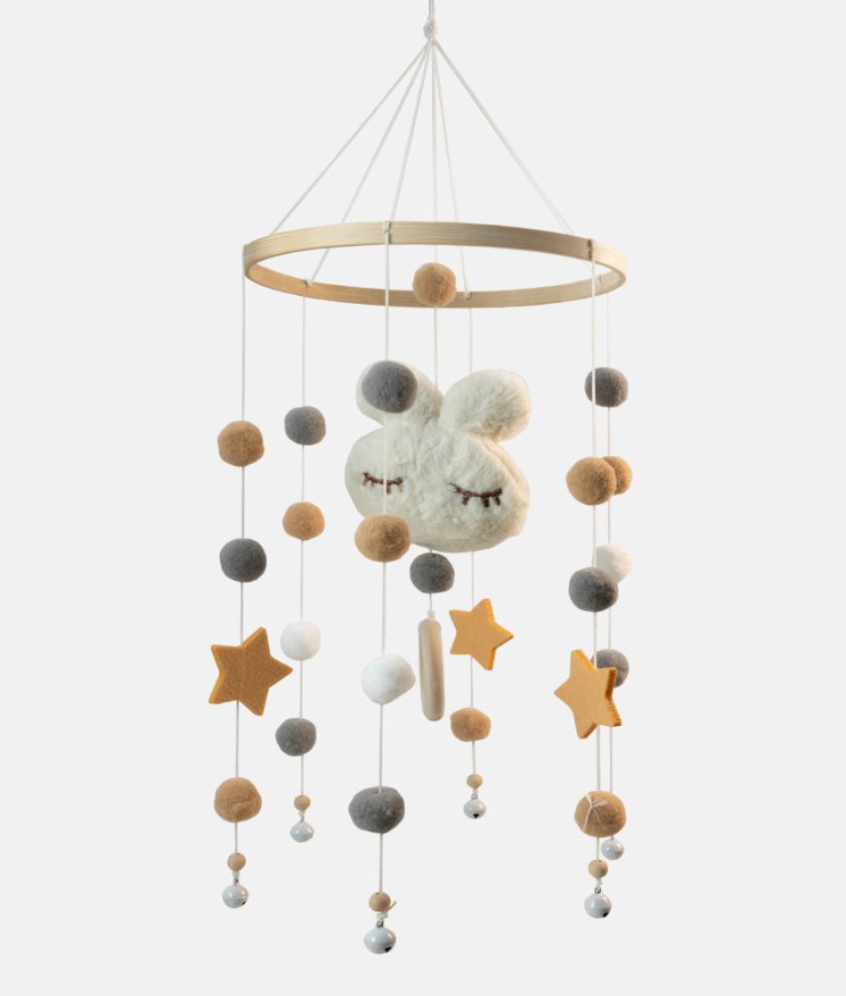 Elegant Smockers LK | Baby Cot Mobile - White Bunny & Yellow Stars | Sri Lanka