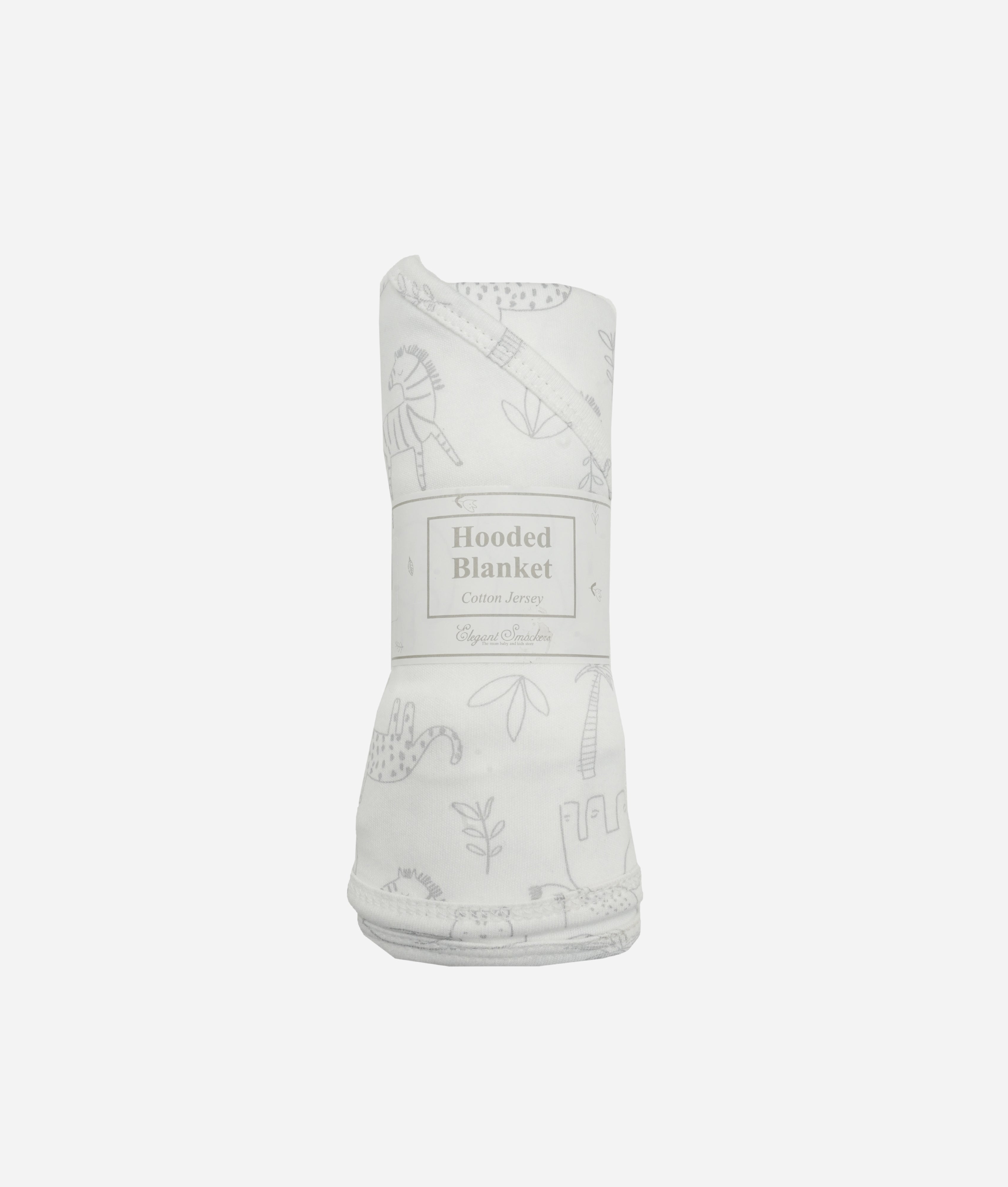 Elegant Smockers LK | Baby Hooded Blanket - Grey & White Animal Print | Sri Lanka