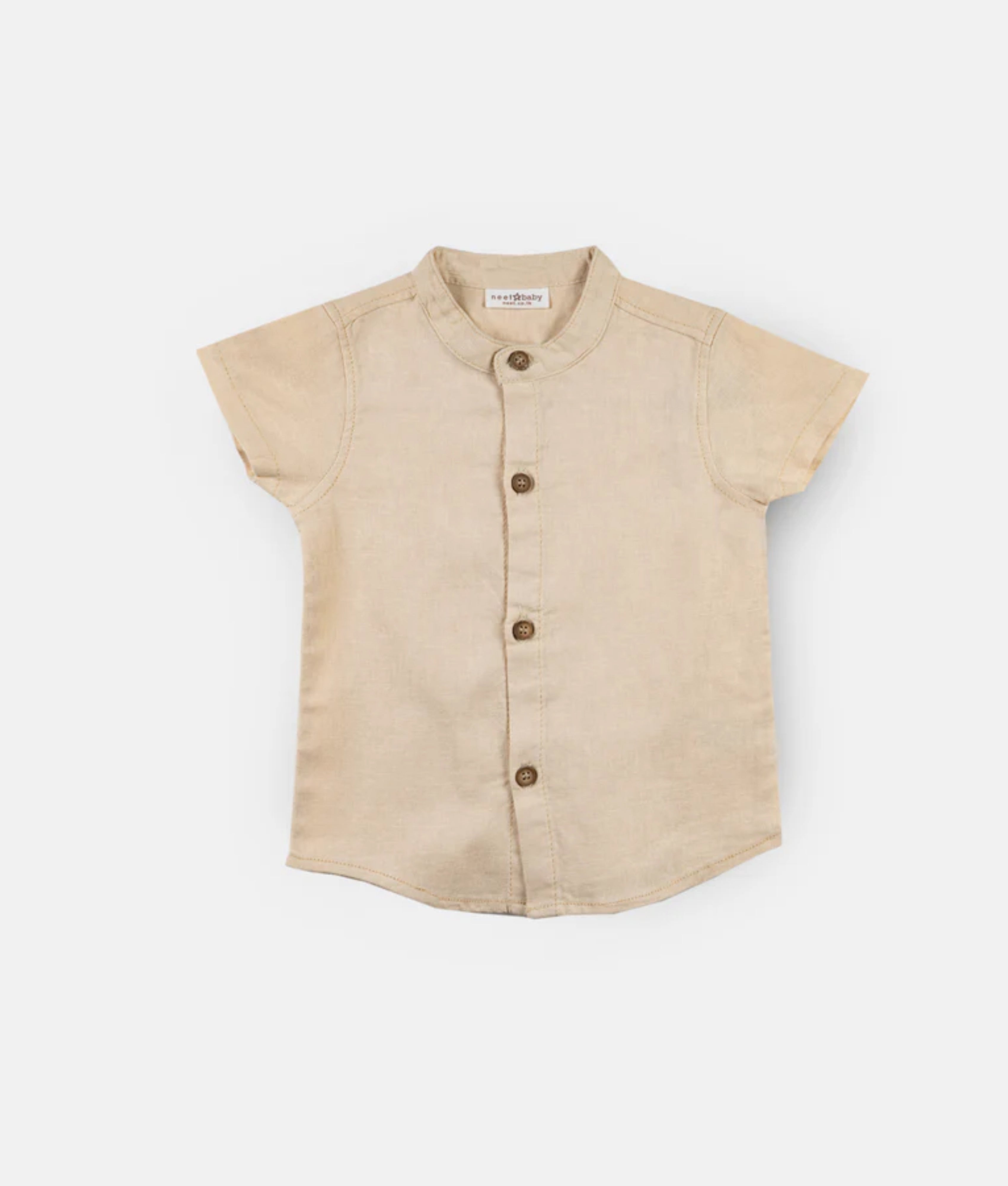 Elegant Smockers LK | Beige Chinese Collar Short Sleeved Boys Shirt | Sri Lanka