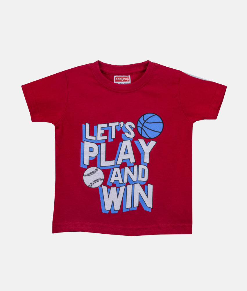 Elegant Smockers LK | Boys Crewneck T-Shirt - Let's Play & Win - Red - 9-12 Months | Sri Lanka