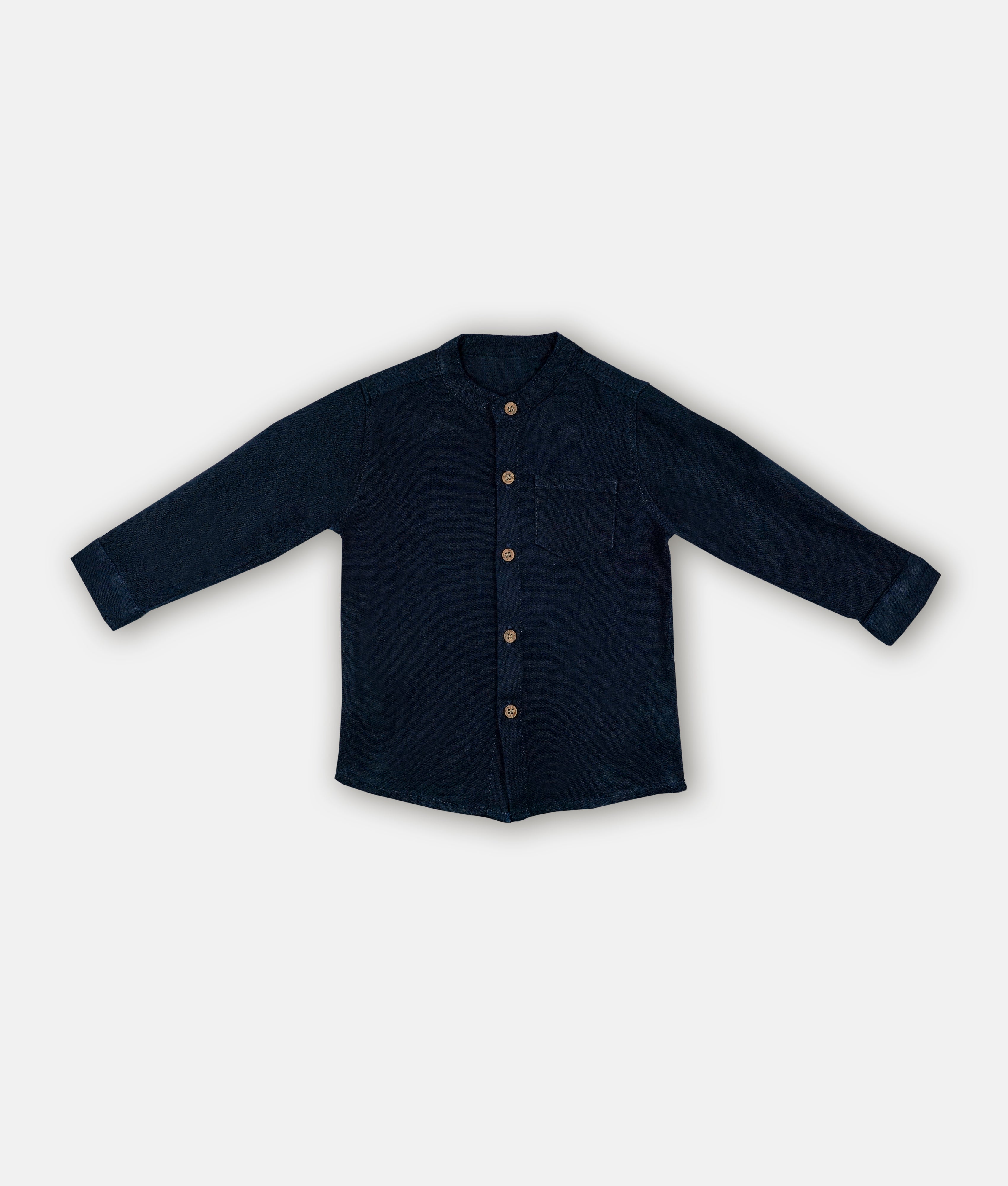 Elegant Smockers LK | Boys Long Sleeved Chinese Collar Shirt - Navy Blue | Sri Lanka