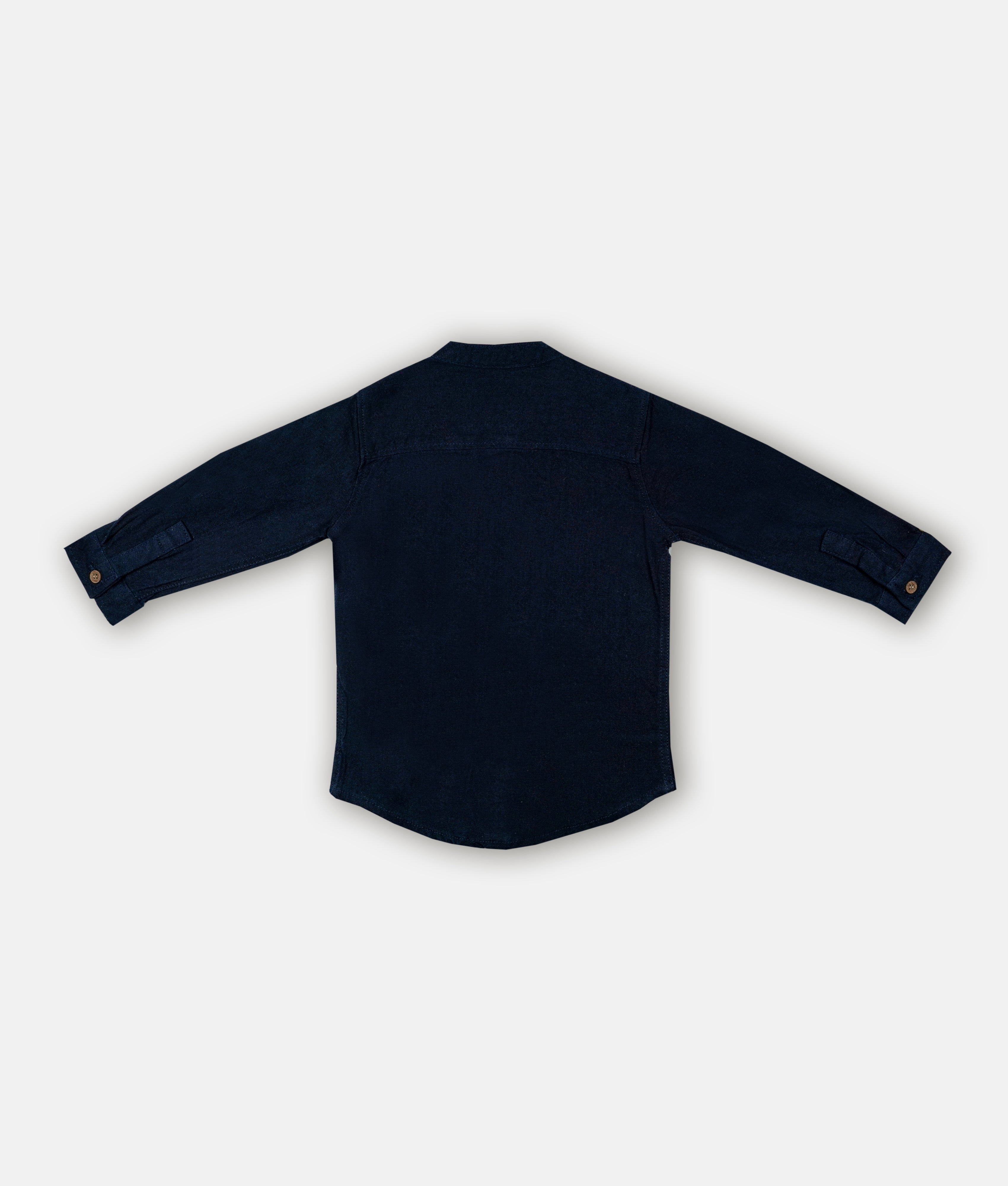 Elegant Smockers LK | Boys Long Sleeved Chinese Collar Shirt - Navy Blue | Sri Lanka