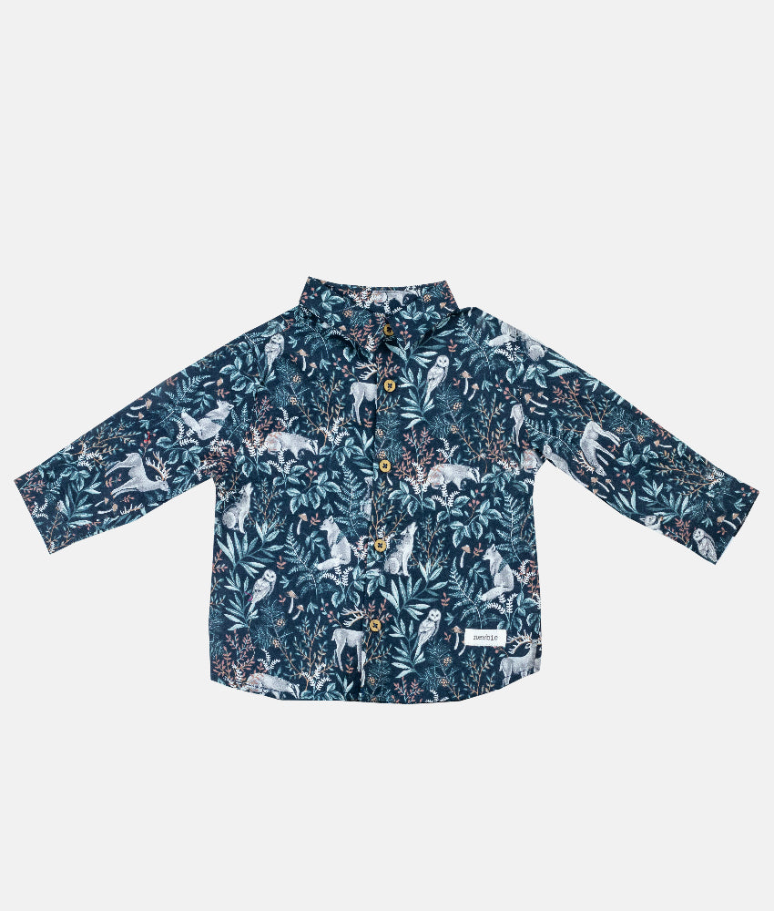 Elegant Smockers LK | Boys Long Sleeved Collared Shirt - Mid Night Owl Print | Sri Lanka