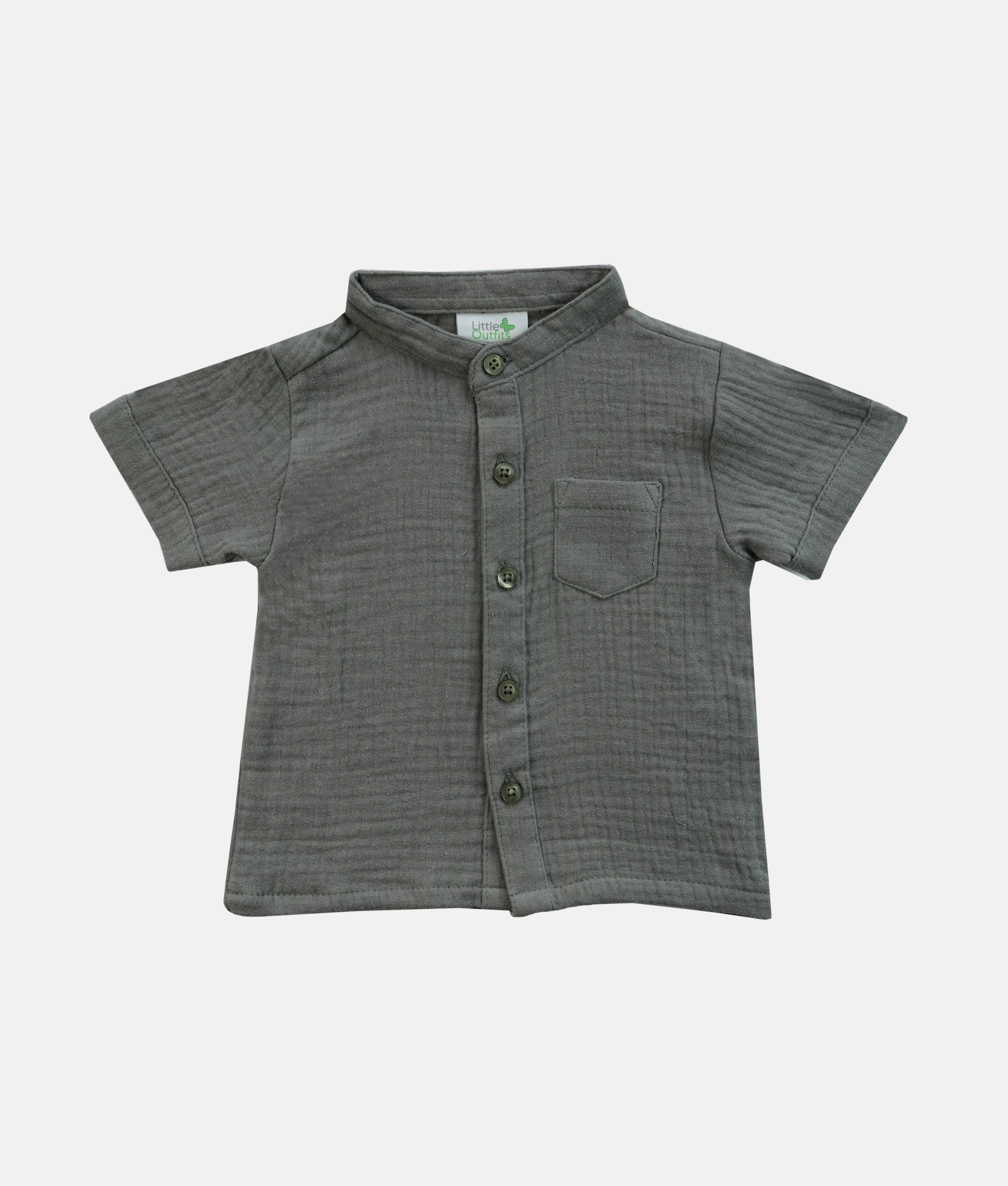 Elegant Smockers LK | Boys Muslin Shirt - Sage - 6-9 Months | Sri Lanka
