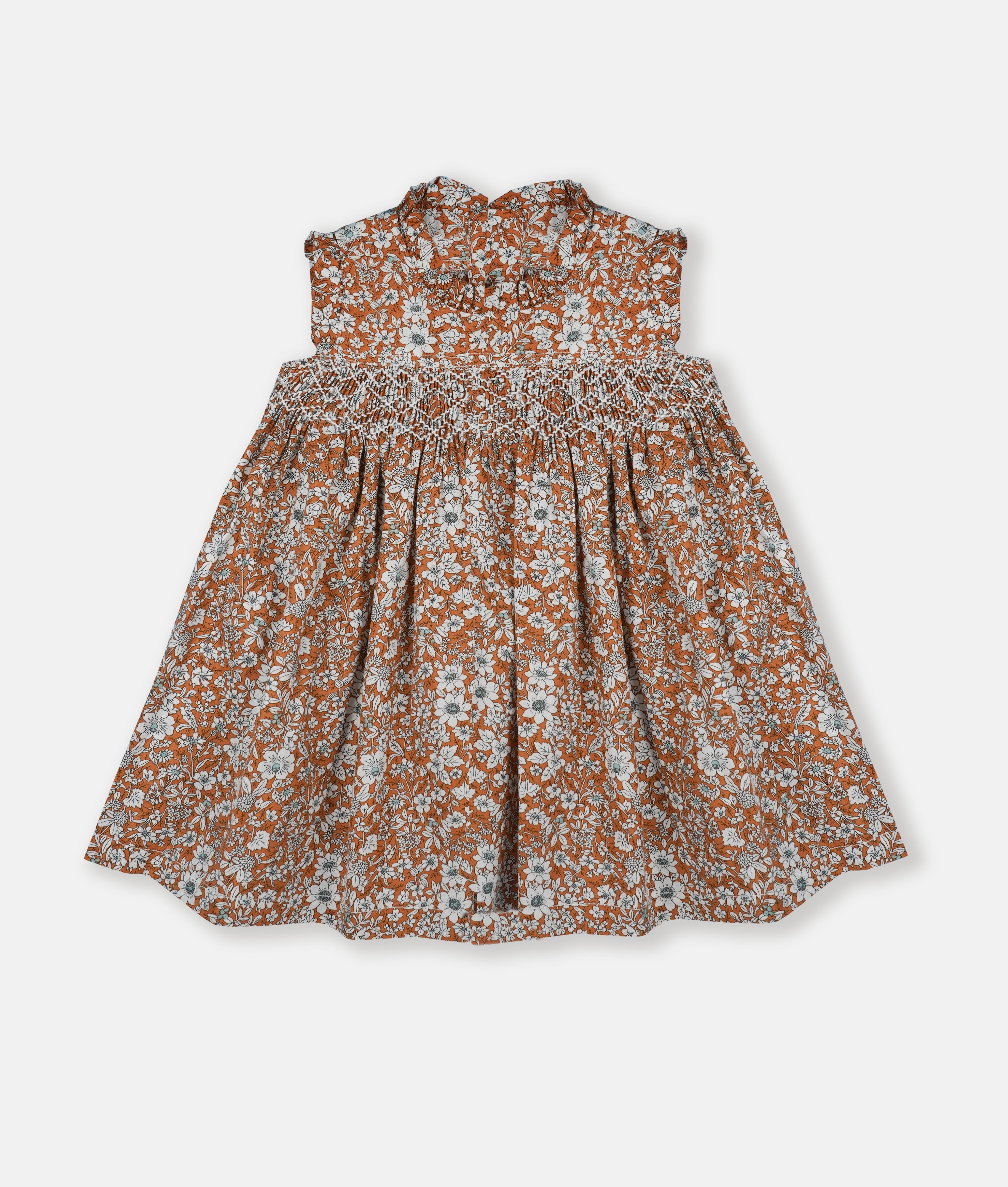 Elegant Smockers LK | Bronze Wild Floral Smocked Girls Dress | Sri Lanka