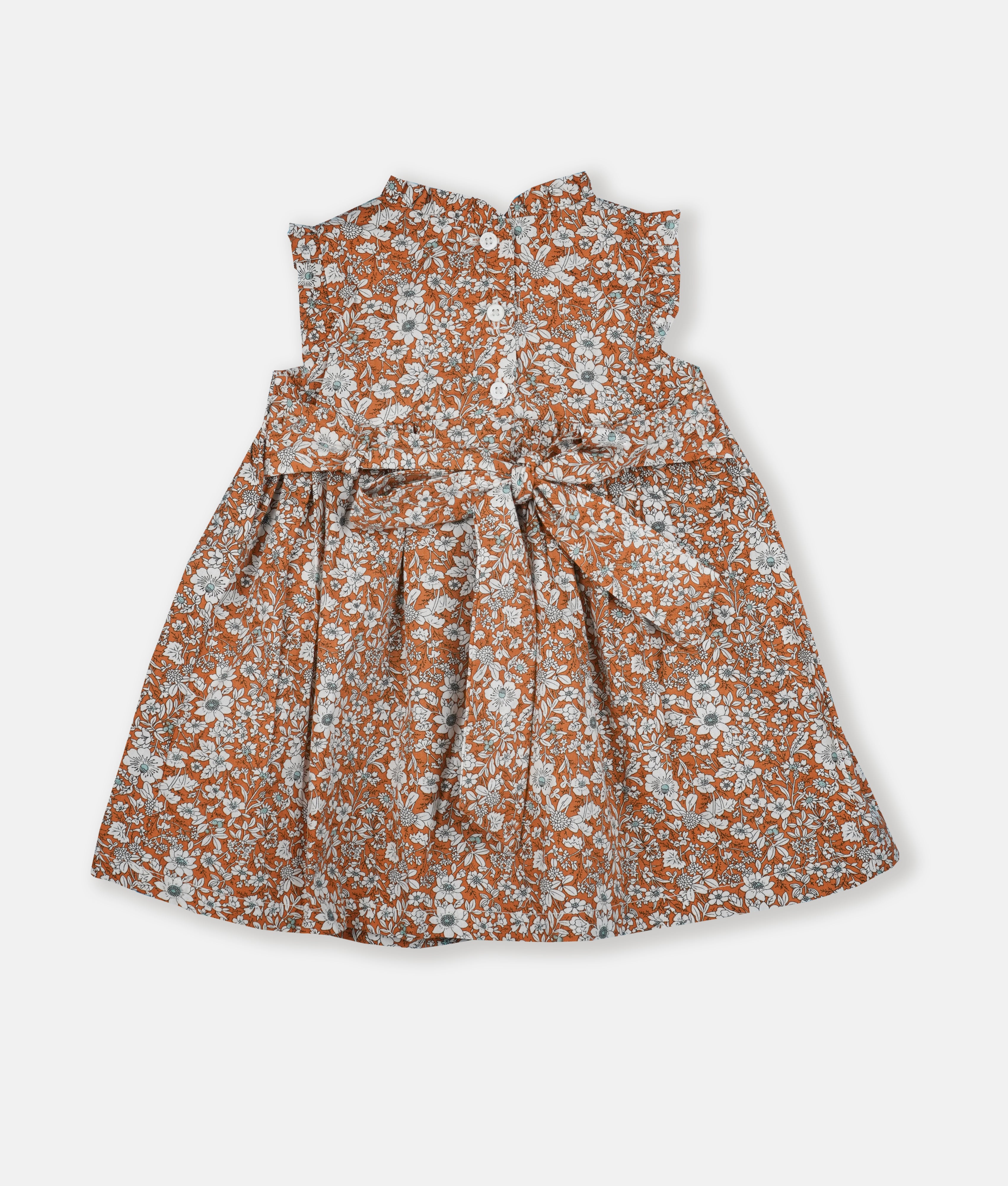 Elegant Smockers LK | Bronze Wild Floral Smocked Girls Dress | Sri Lanka