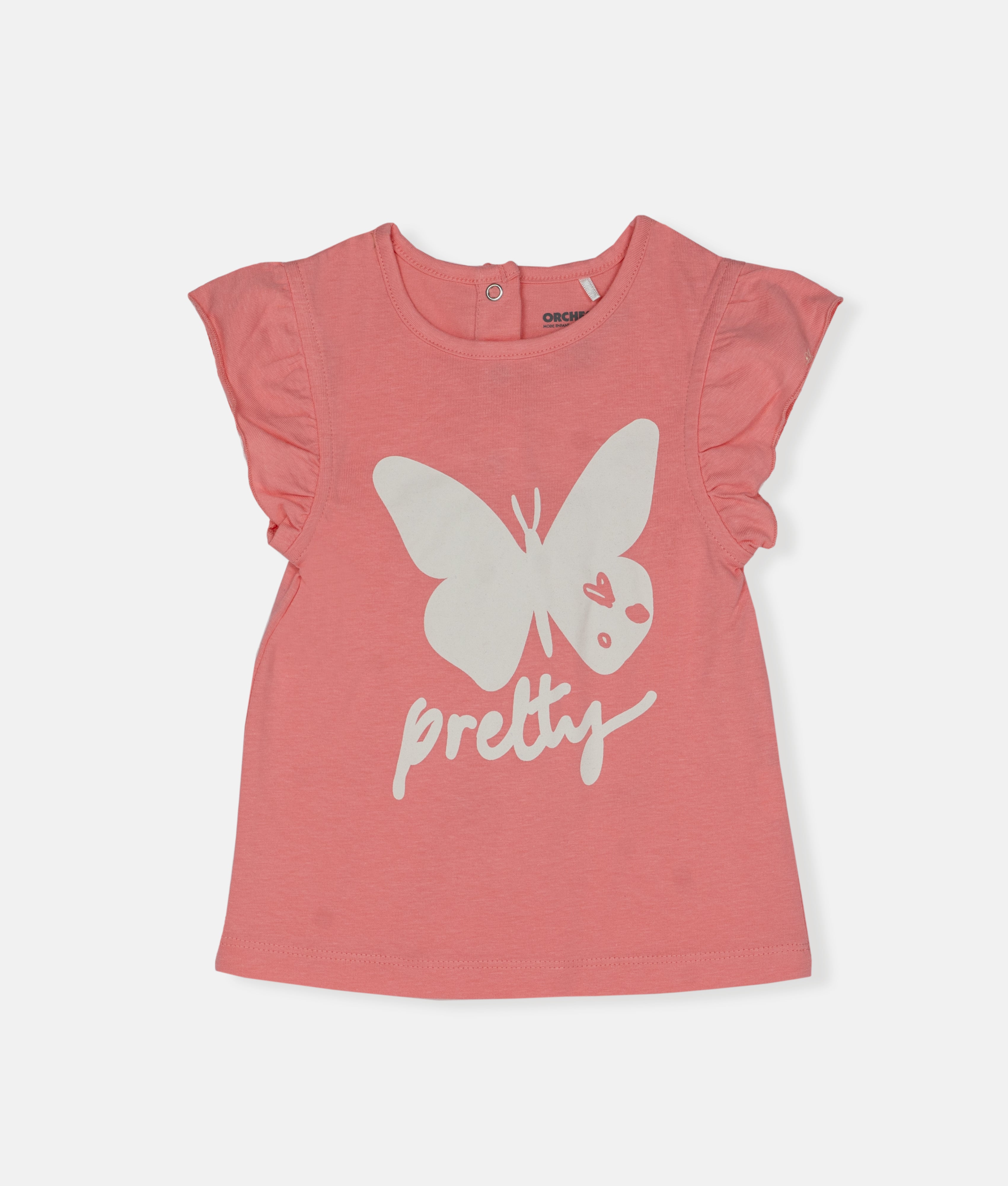 Elegant Smockers LK | Coral Pink Pretty Butterfly Print Girls T-Shirt | Sri Lanka