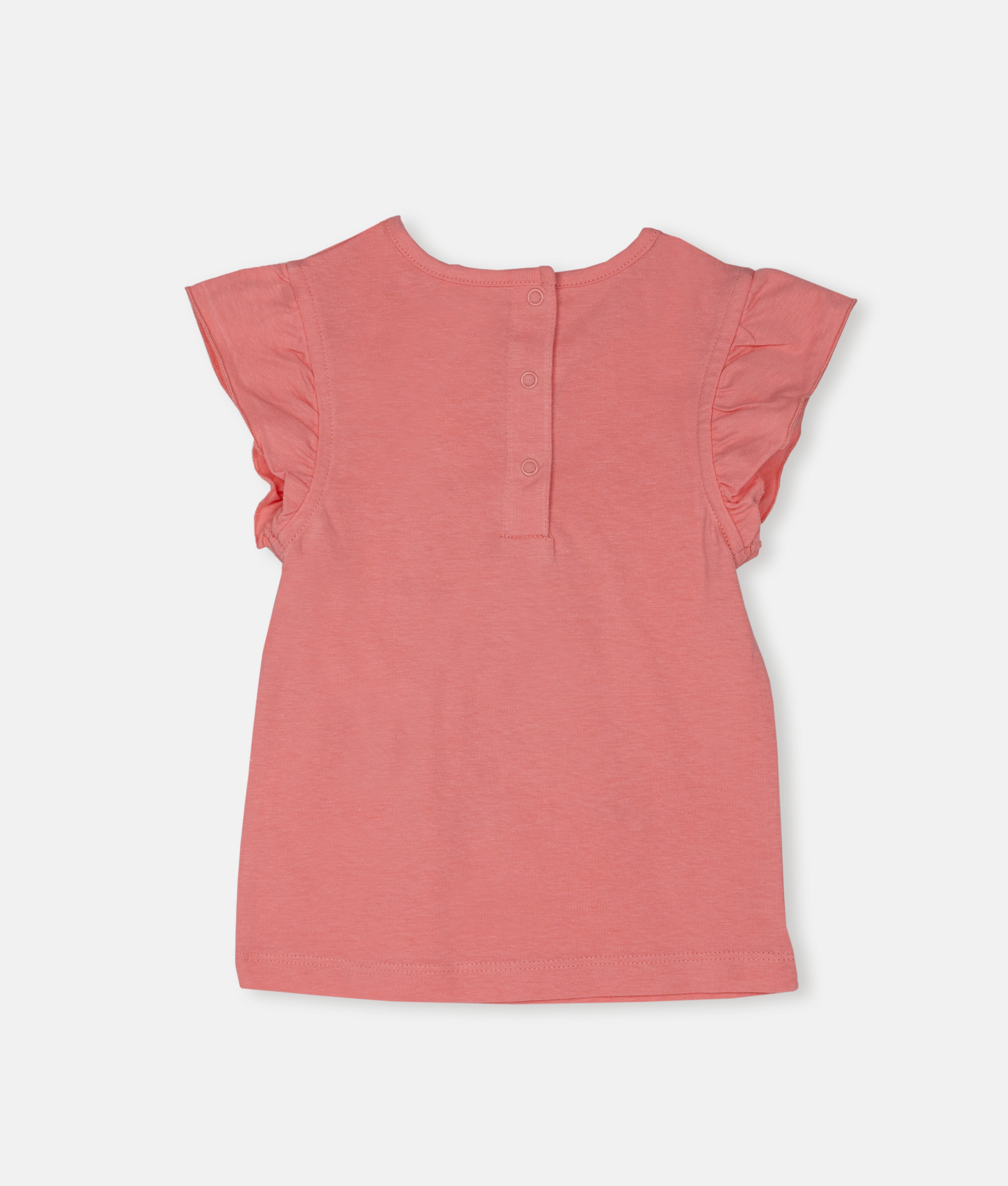 Elegant Smockers LK | Coral Pink Pretty Butterfly Print Girls T-Shirt | Sri Lanka