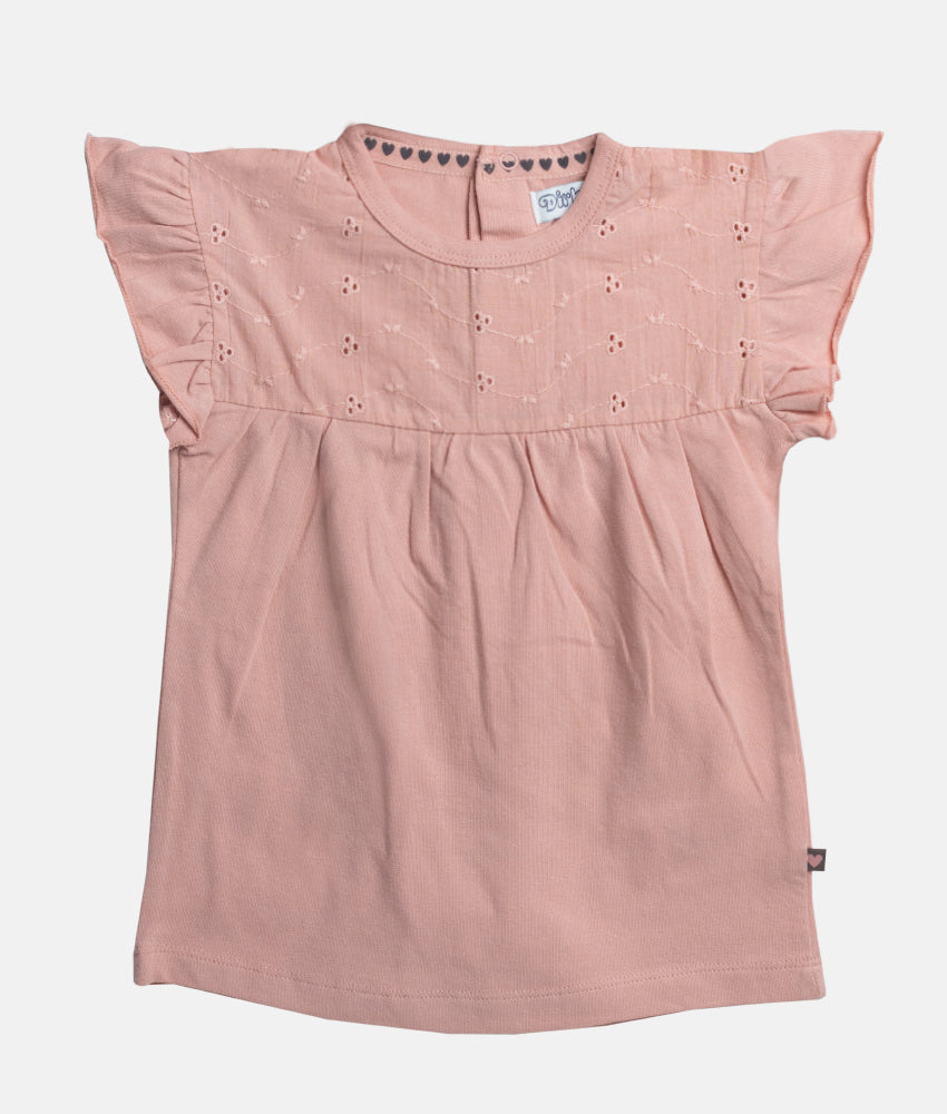 Elegant Smockers LK | Girls Flutter Sleeved T-shirt -Dusty Peach - 6-7 Years | Sri Lanka