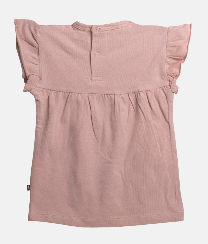Elegant Smockers LK | Girls Flutter Sleeved T-shirt -Dusty Peach - 6-7 Years | Sri Lanka