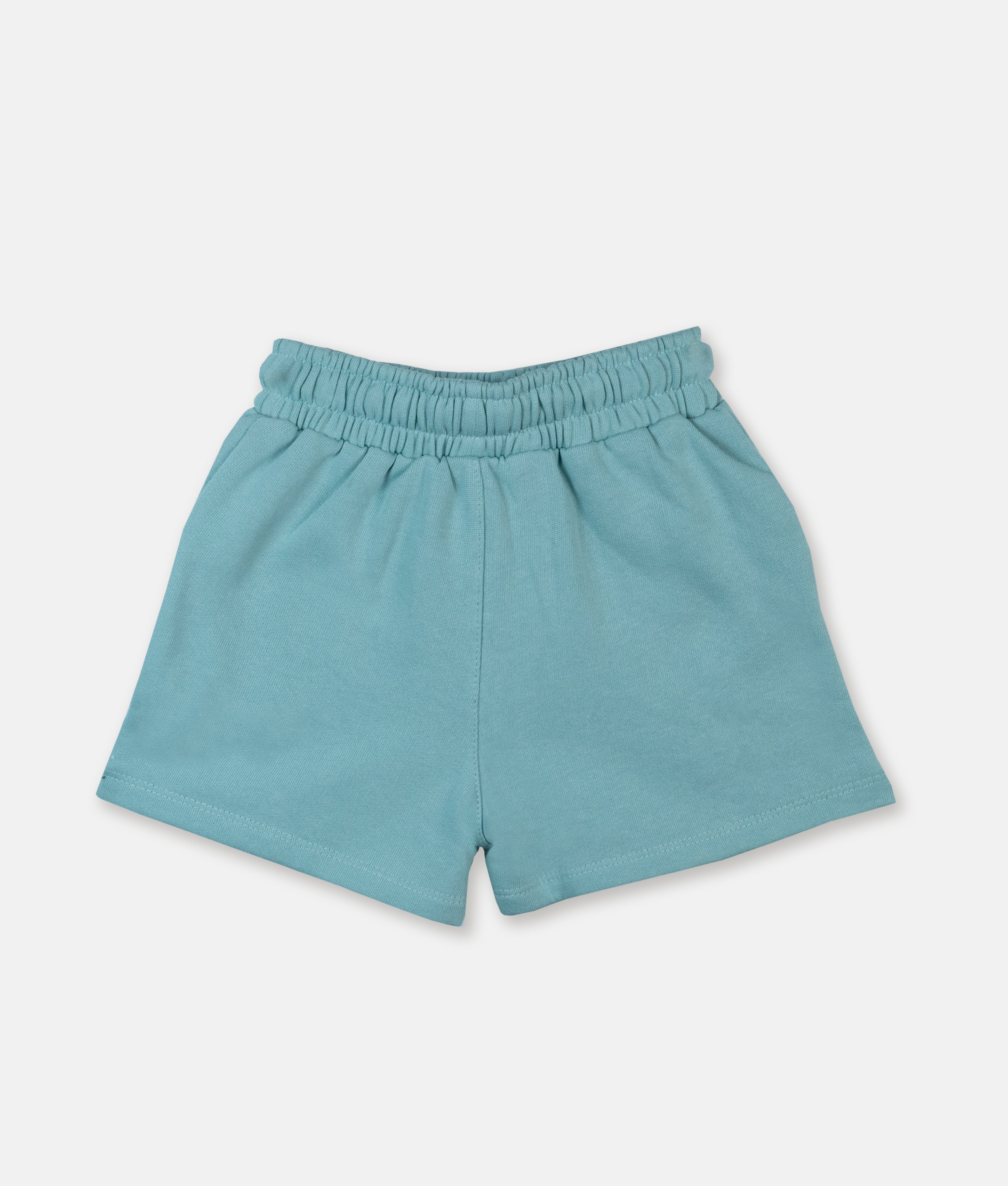 Elegant Smockers LK | Girls Sweat Shorts - Mint Blue with Floral Details | Sri Lanka