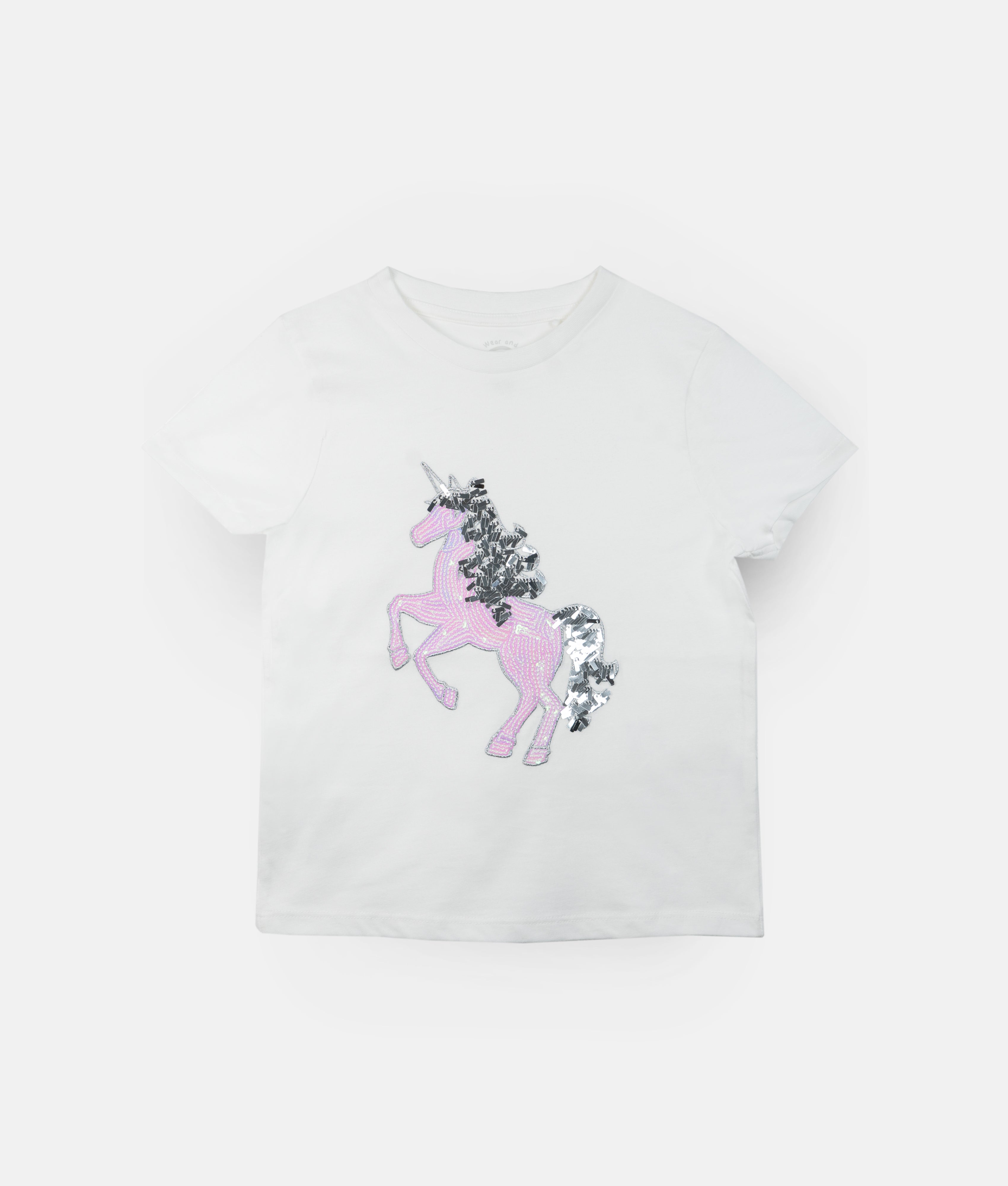 Elegant Smockers LK | Girls White T-shirt - Sequins Pink Unicorn | Sri Lanka