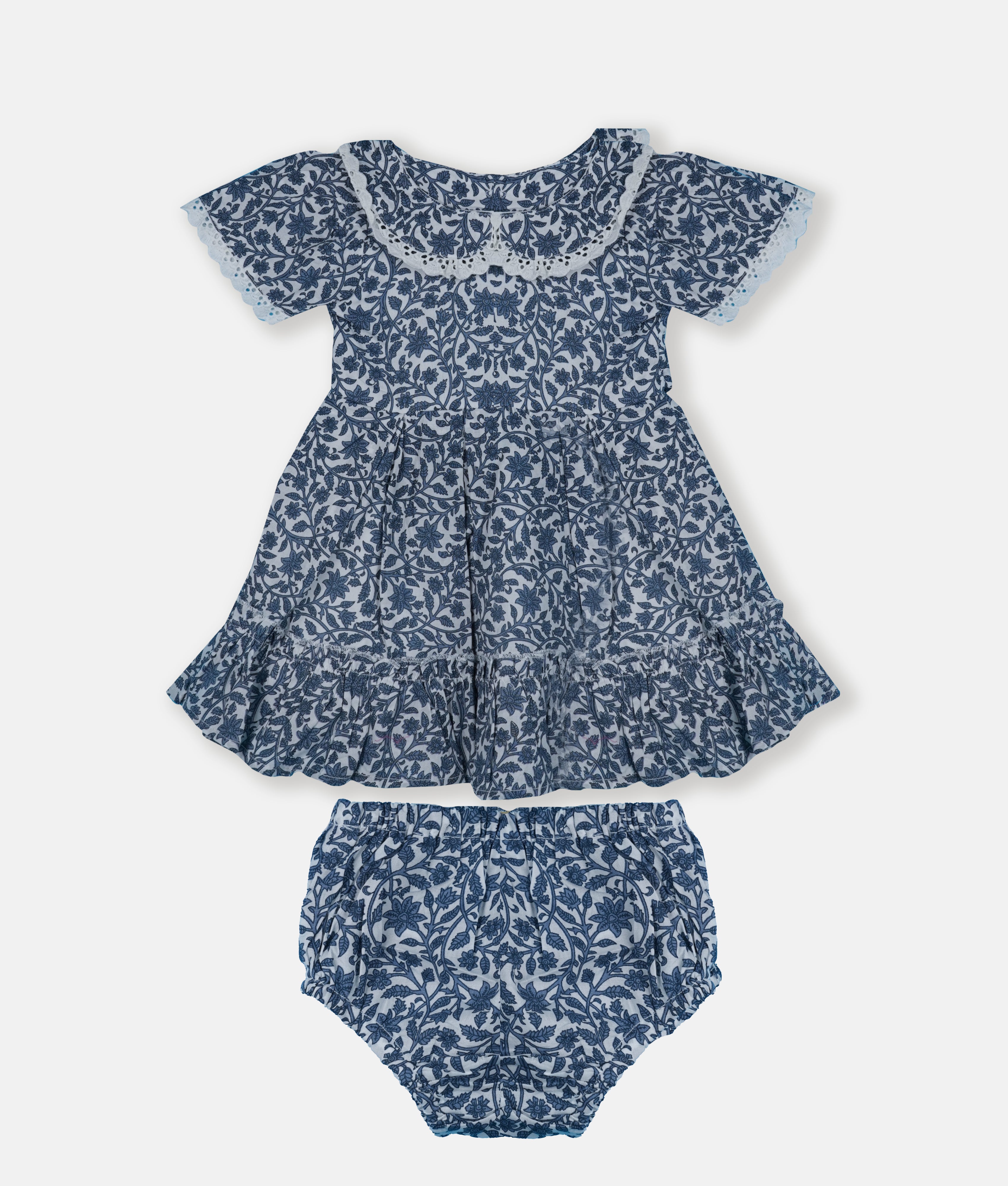 Elegant Smockers LK | Navy Blue Floral Flower Clipart Girls Dress | Sri Lanka