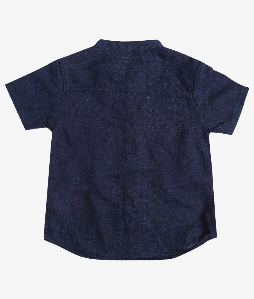 Elegant Smockers LK | Navy Blue Short Sleeve Chinese Collar Boys Shirt | Sri Lanka