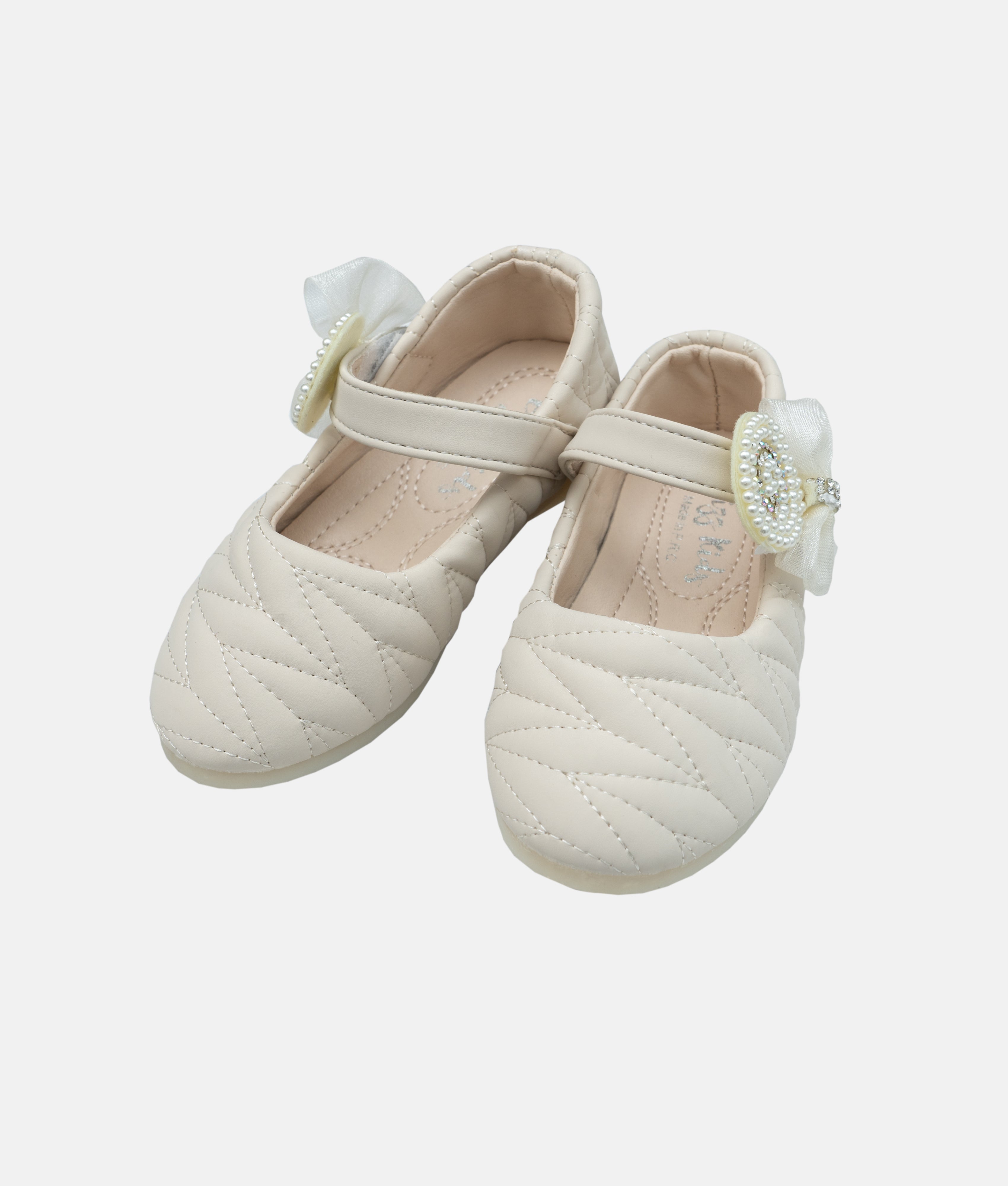 Elegant Smockers LK | Quilted Round Toe Baby Ballerina Shoes - Ivory | Sri Lanka