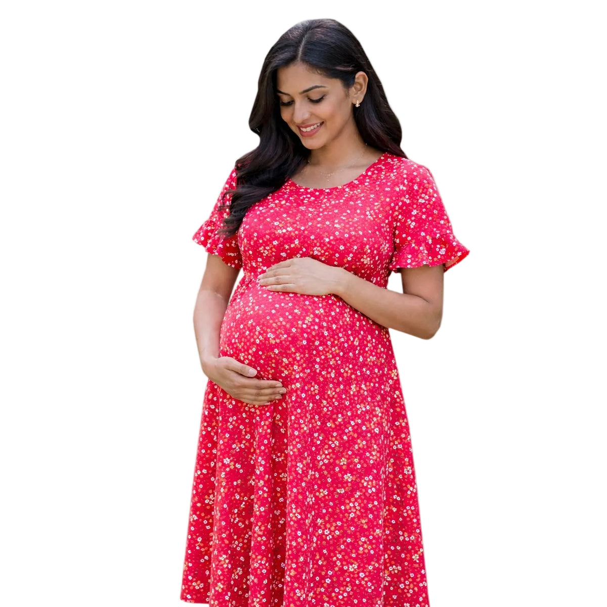 Red Floral Garden Maternity Dress | Shop online | Elegant Smockers LK
