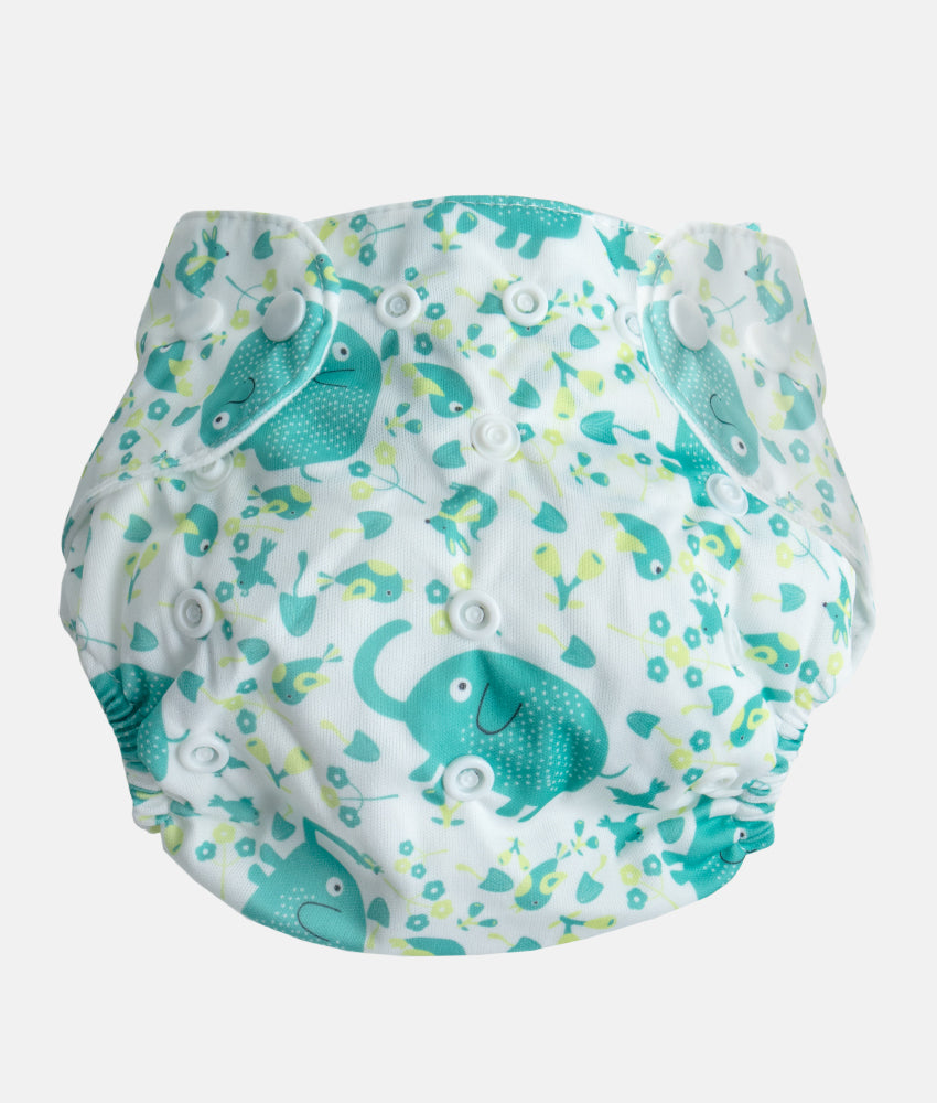Elegant Smockers LK | Reusable Baby Nappy Wrap - Mint Elephant & Bird (0-24months) | Sri Lanka