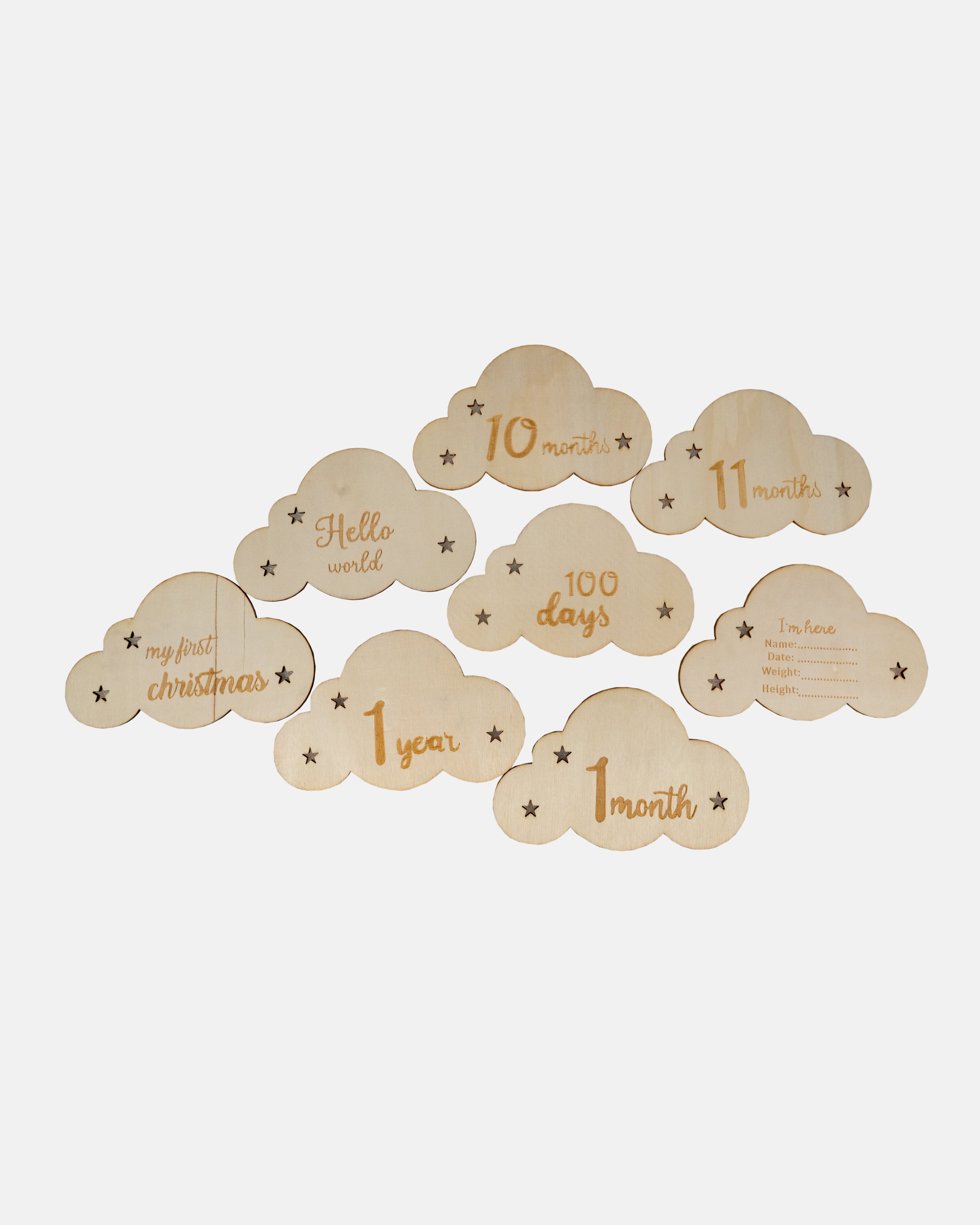 Elegant Smockers LK | Wooden Baby Cloud Month Milestone Plaques Set | Sri Lanka