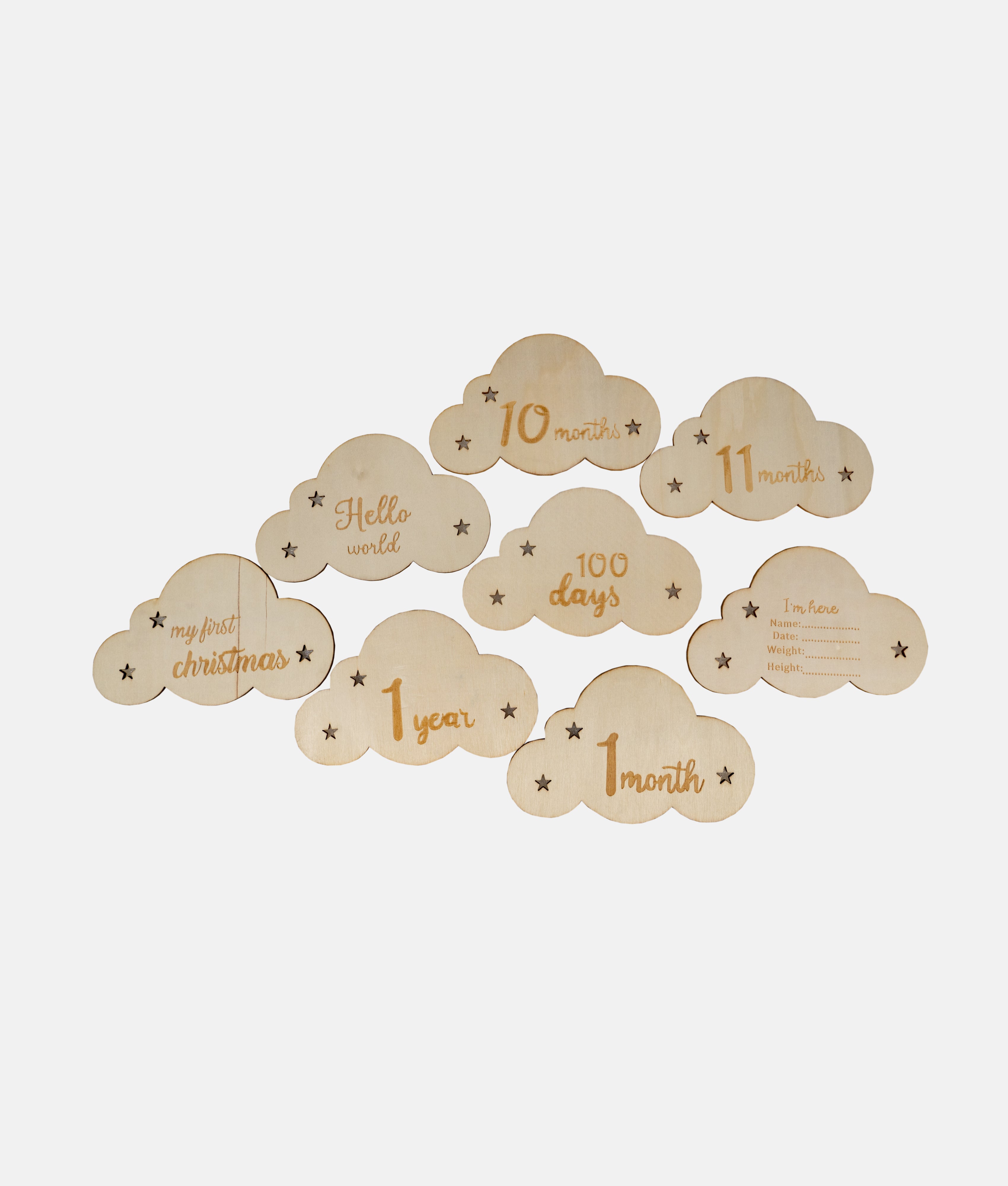 Elegant Smockers LK | Wooden Baby Cloud Month Milestone Plaques Set | Sri Lanka