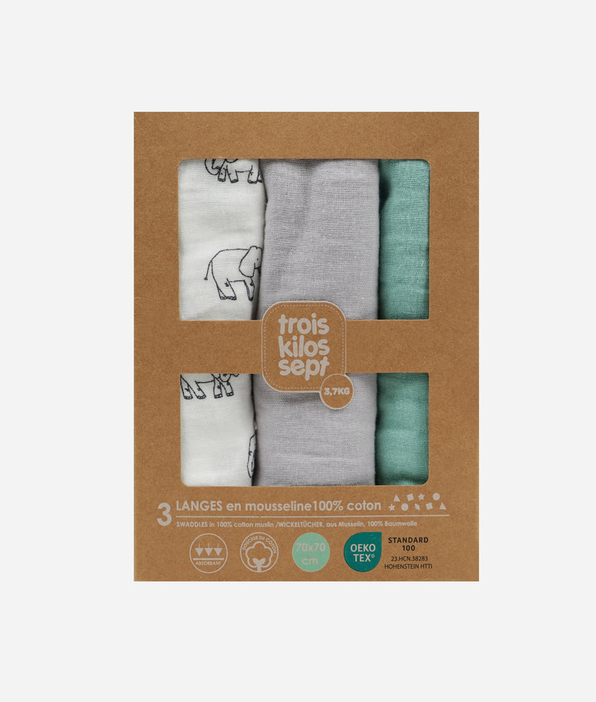 Elegant Smockers LK | 3Pieces Muslin Blanket - Elephant Plain | Sri Lanka 