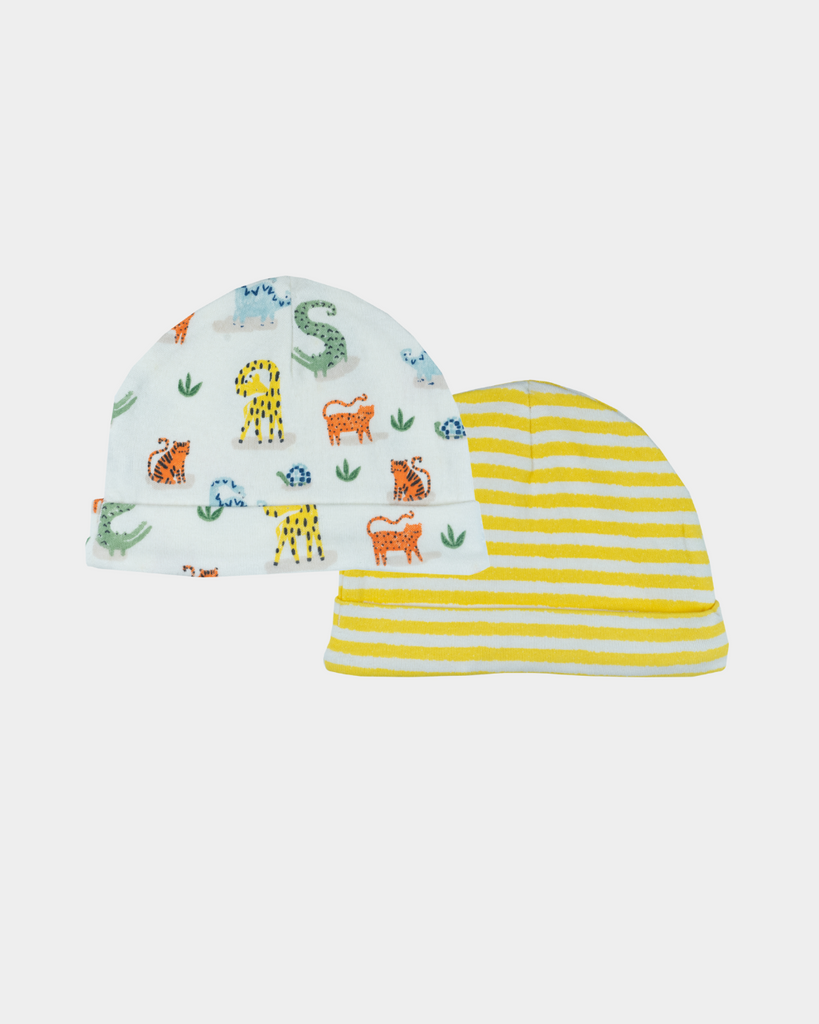 Elegant Smockers LK | Baby 2pcs Hat Set - Jungle & Yellow Stripes Print | Sri Lanka 