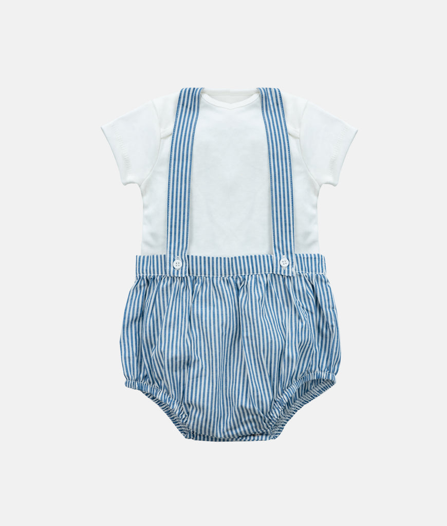 Elegant Smockers LK | Baby Bloomers with Straps - Blue & White Stripes | Sri Lanka 