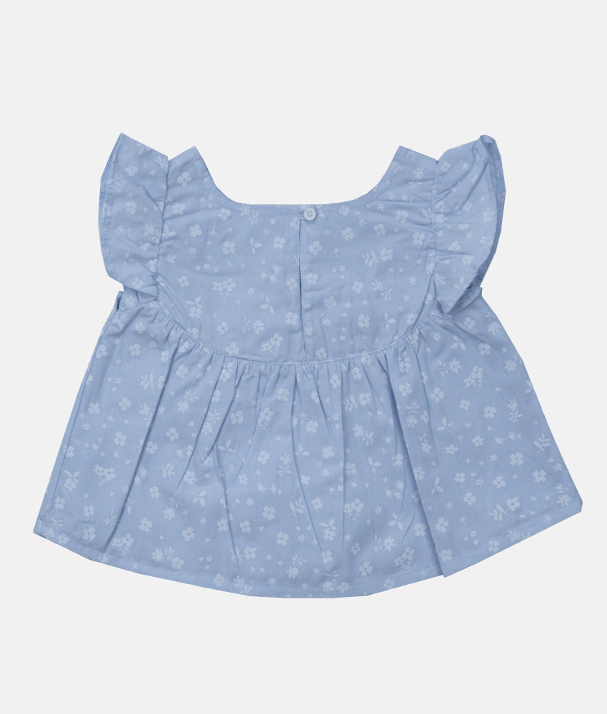 Elegant Smockers LK | Baby Blue Floral Flutter Sleeved Dress with Panty - 2Pcs Set | Sri Lanka 