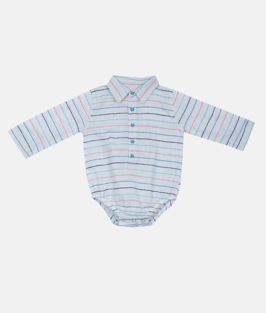 Elegant Smockers LK | Baby Boy Blue Striped Long Sleeved Romper | Sri Lanka 