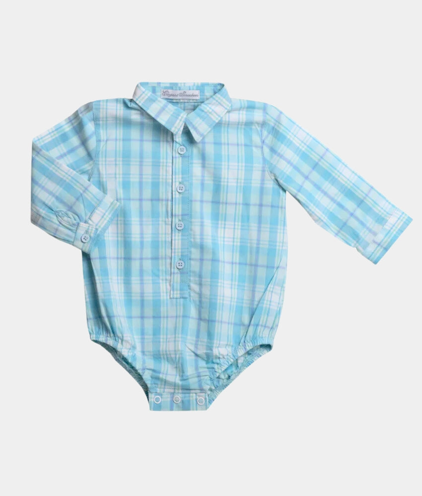Elegant Smockers LK | Baby Boy Teal Plaid Long Sleeved Romper | Sri Lanka 
