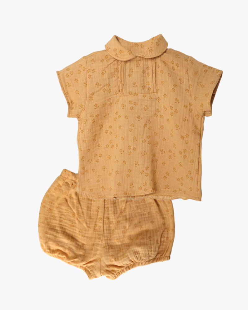 Elegant Smockers LK | Baby Shirt & Bloomer 2Pcs Set  - Yellow Print | Sri Lanka 