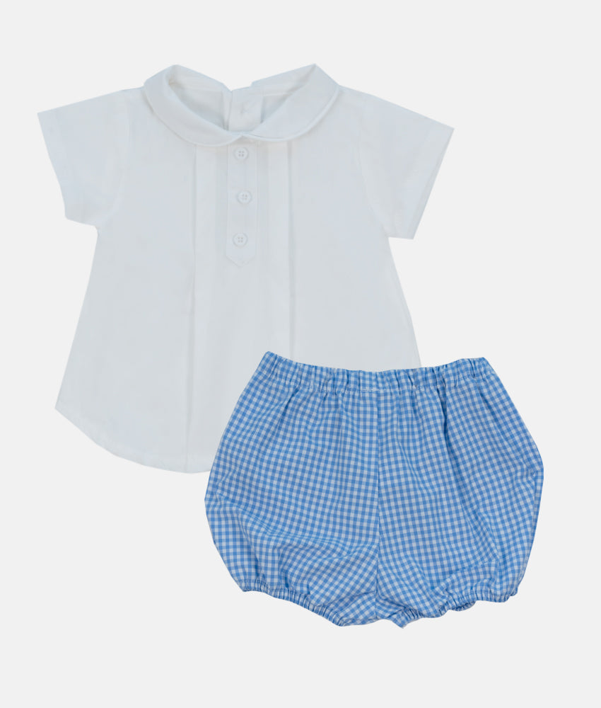 Elegant Smockers LK | Baby Boys Shirt & Bloomer Set - Blue Gingham | Sri Lanka 