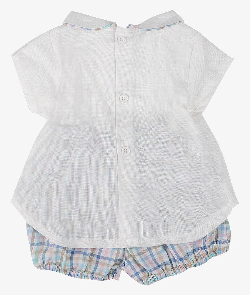 Elegant Smockers LK | Baby Boys Shirt & Bloomer Set - Blue Pink Gingham - 0-3 Months | Sri Lanka 