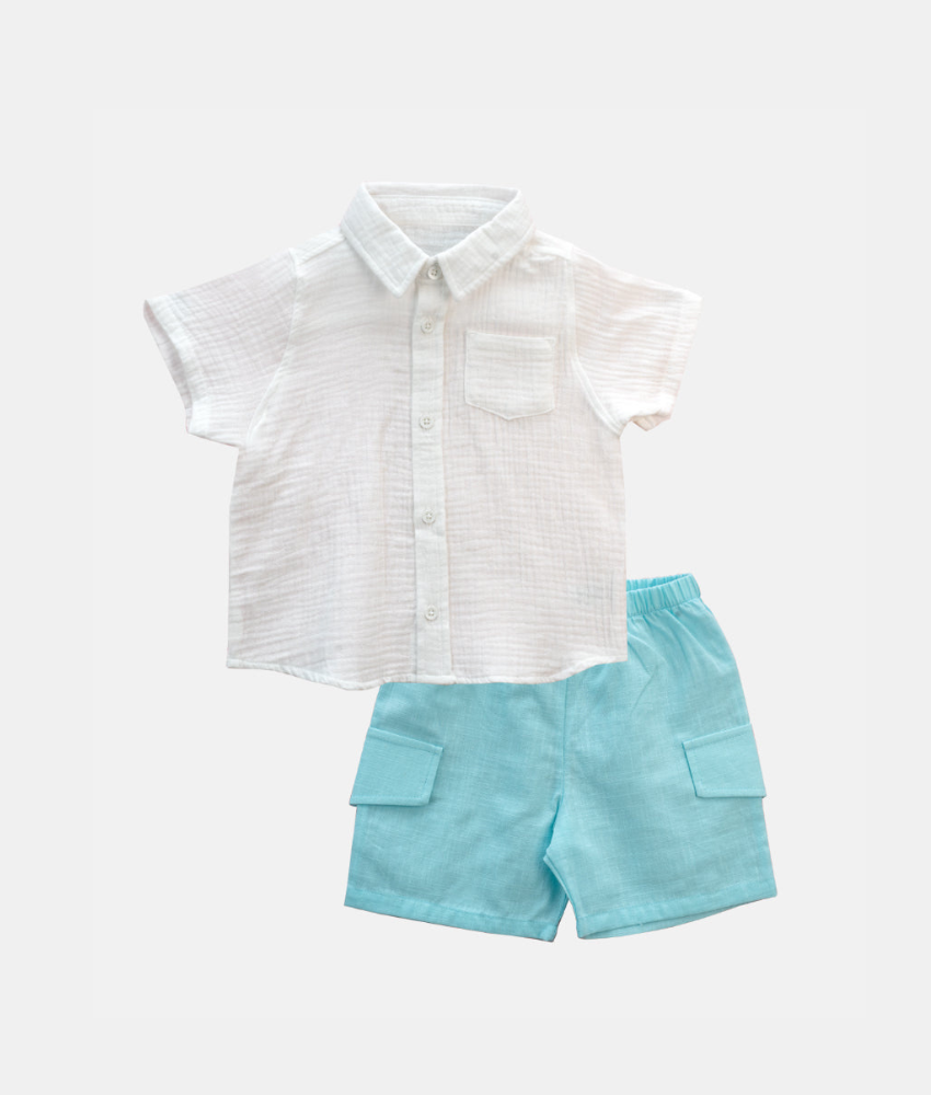 Elegant Smockers LK | Baby Boys Shirt & Bloomer Set - Pastel Aqua Blue | Sri Lanka 