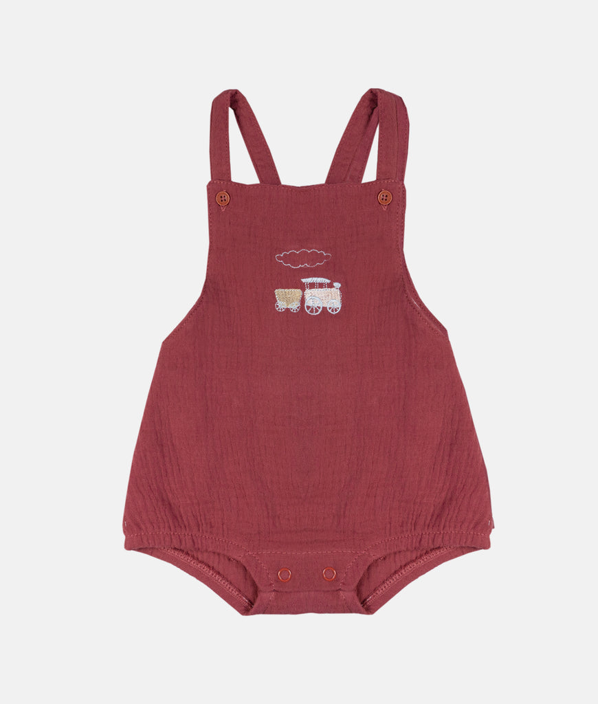 Elegant Smockers LK | Baby Boys Sunsuit - Raspberry Red Cart | Sri Lanka 