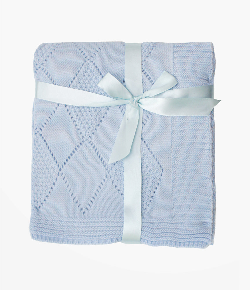 Elegant Smockers LK | Baby Cotton Knitted Blanket - Blue | Sri Lanka 