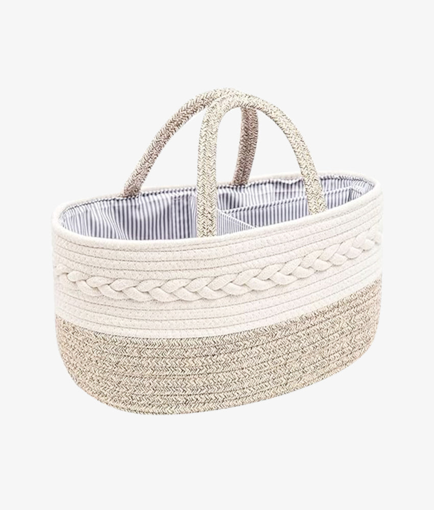 Elegant Smockers LK | Baby Diaper Caddy Organizer - Beige Basket | Sri Lanka 
