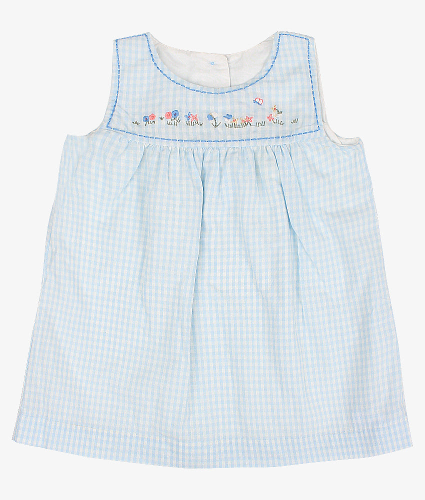 Elegant Smockers LK | Baby Dress - Blue Plaid Embroidery | Sri Lanka 