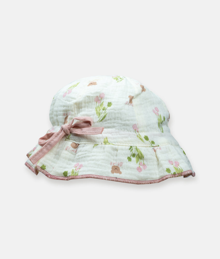 Elegant Smockers LK | Baby Girl Sun Hat - Floral Bear | Sri Lanka 