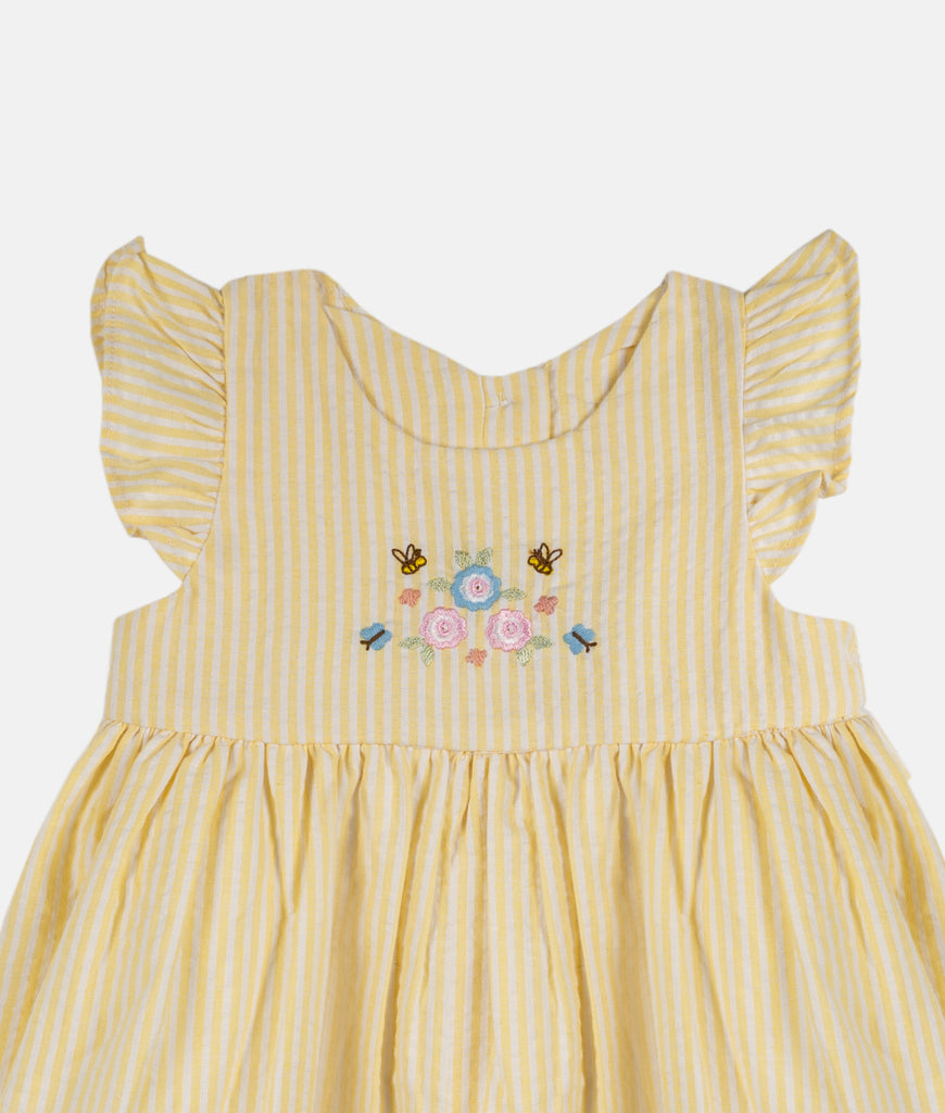 Elegant Smockers LK | Baby Girl Yellow Striped Embroidery Dress | Sri Lanka 