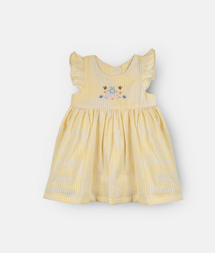 Elegant Smockers LK | Baby Girl Yellow Striped Embroidery Dress | Sri Lanka 