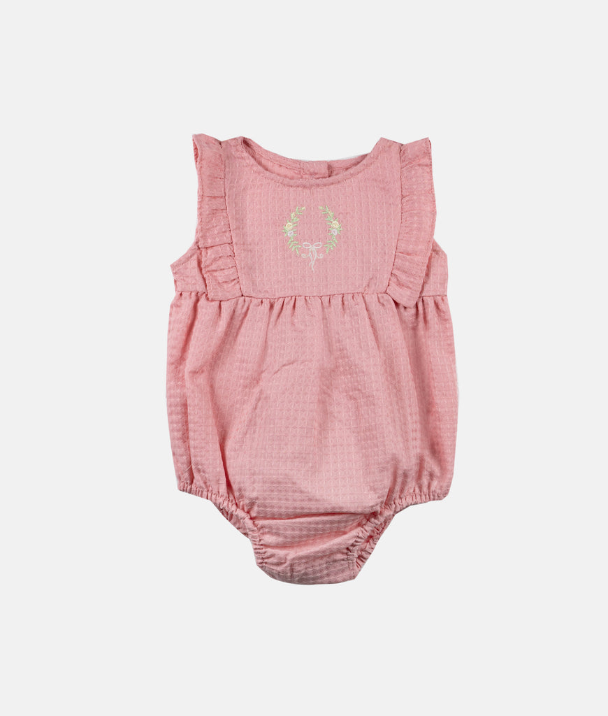 Elegant Smockers LK | Baby Girls Embroidered Romper - Waffle Pink | Sri Lanka 