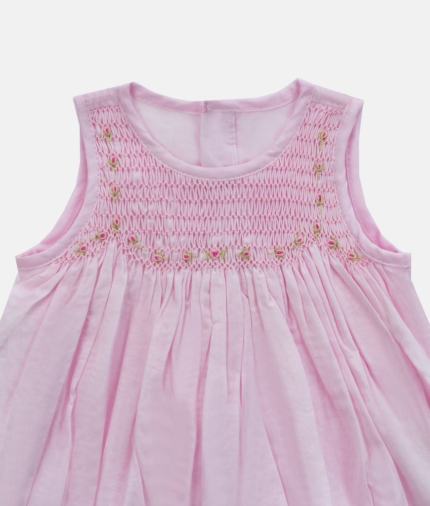 Elegant Smockers LK | Baby Girls Smocked Romper - Baby Pink | Sri Lanka 